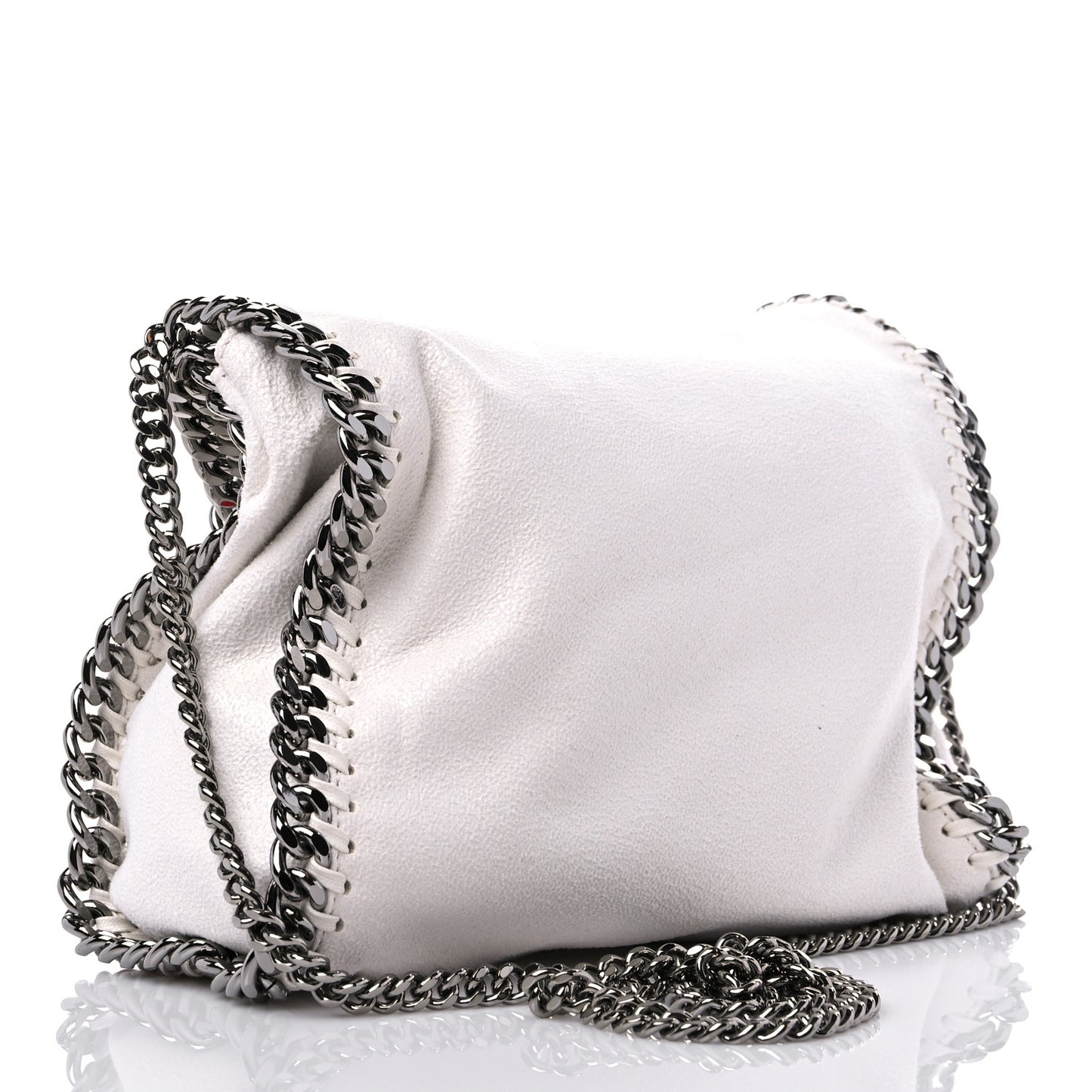 X ED CURTIS Shaggy Deer Logo Embroidered Mini Falabella Fold Over Tote White