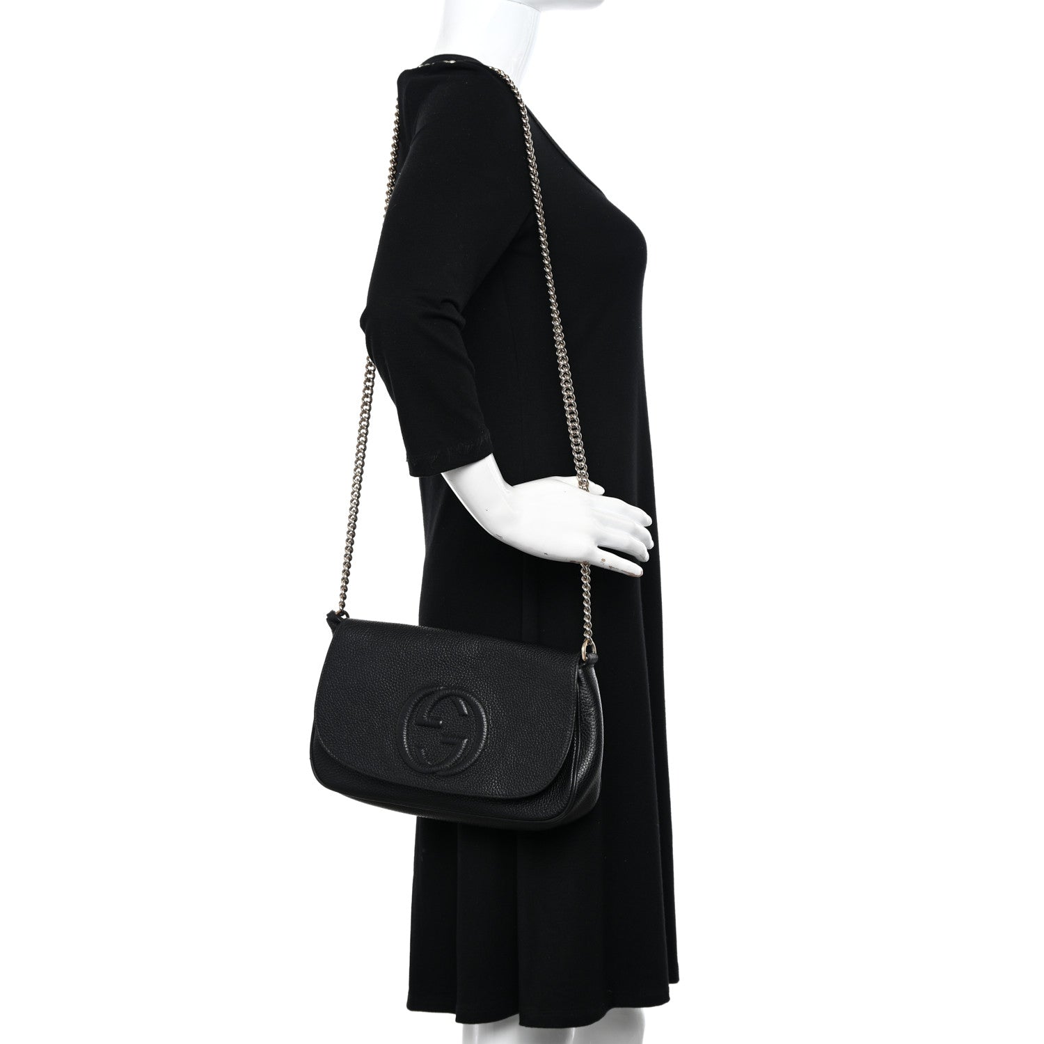 Gucci Pebbled Calfskin Medium Soho Flap Crossbody Black 2 of 14