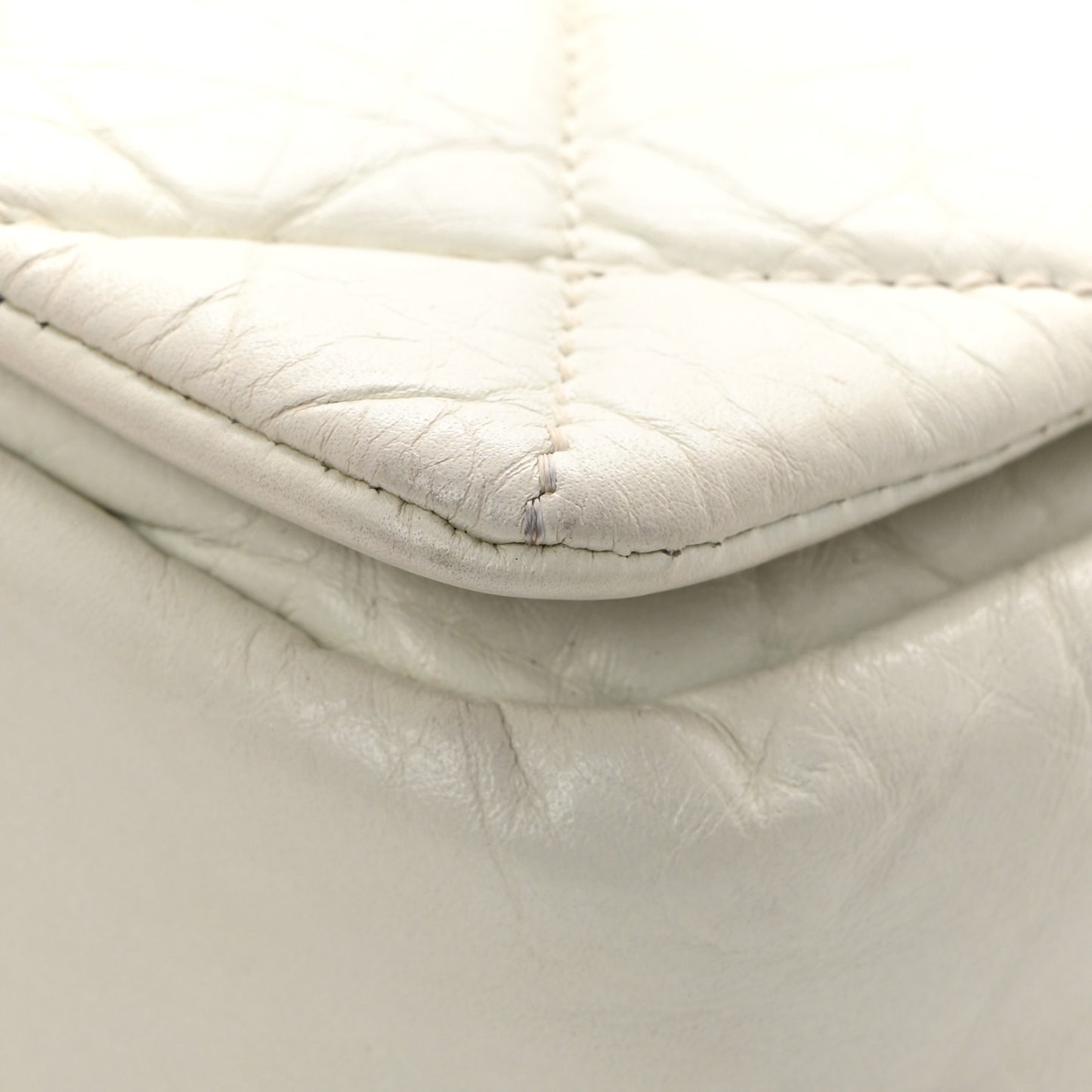 Aged Calfskin Quilted Medium Pondichery Flap White
