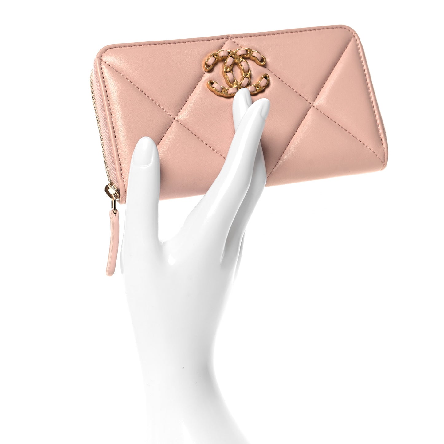Lambskin Quilted Chanel 19 Zipped Wallet Light Pink