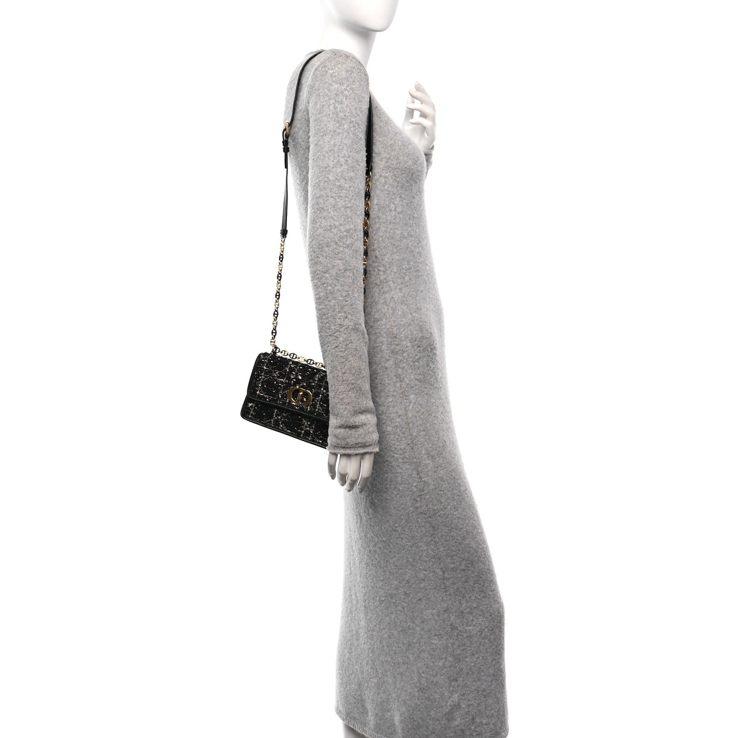 Tweed Macrocannage Mini Miss Caro Bag Black White