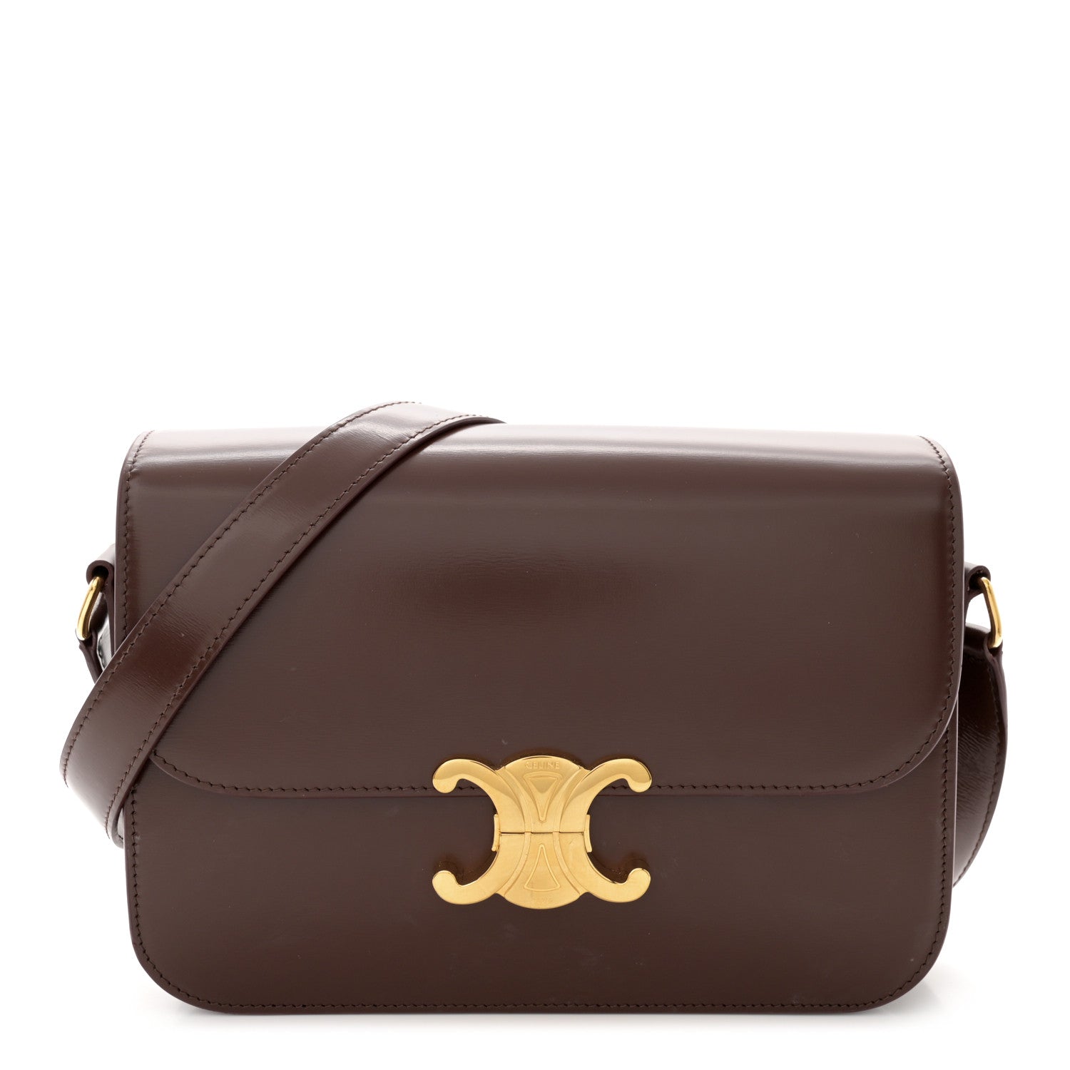 小物 CELINE Celine Shiny Calfskin Medium Triomphe Chestnut 1535829 – FASHIONPHILE
