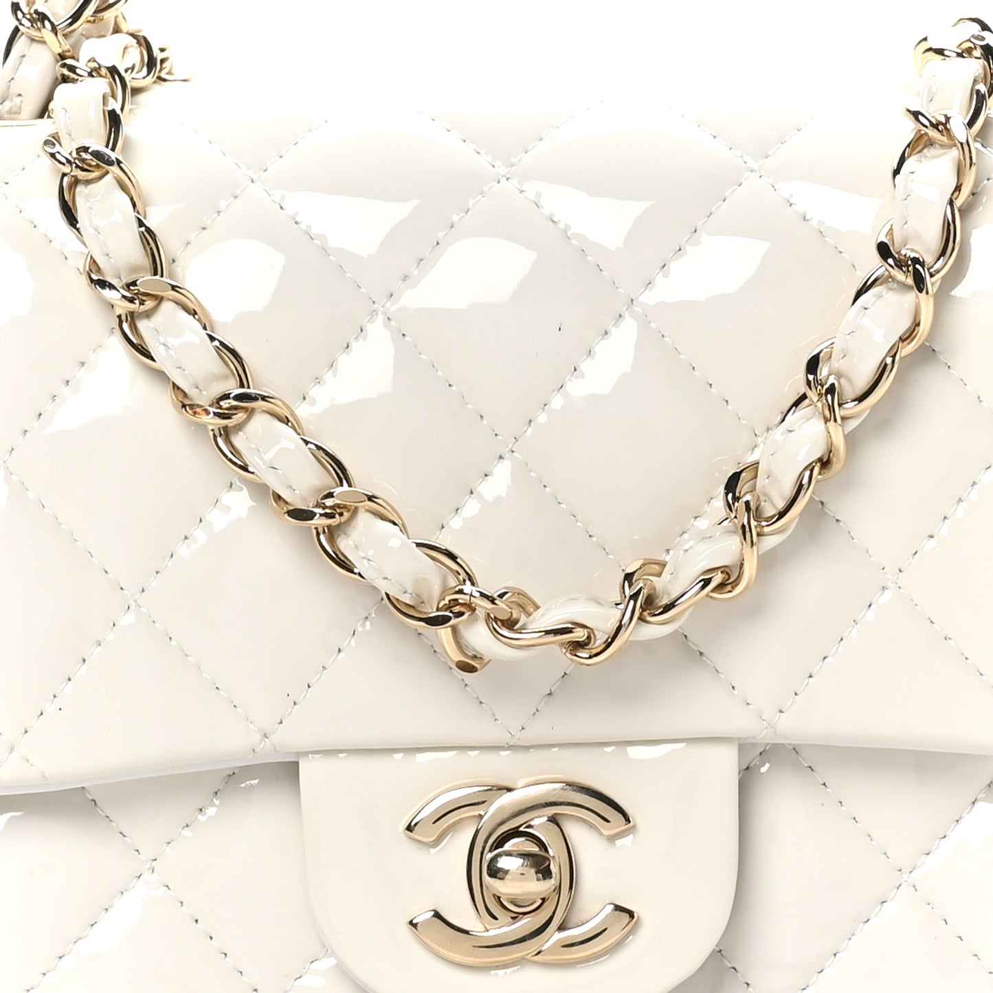 Patent Quilted Mini Square Flap White