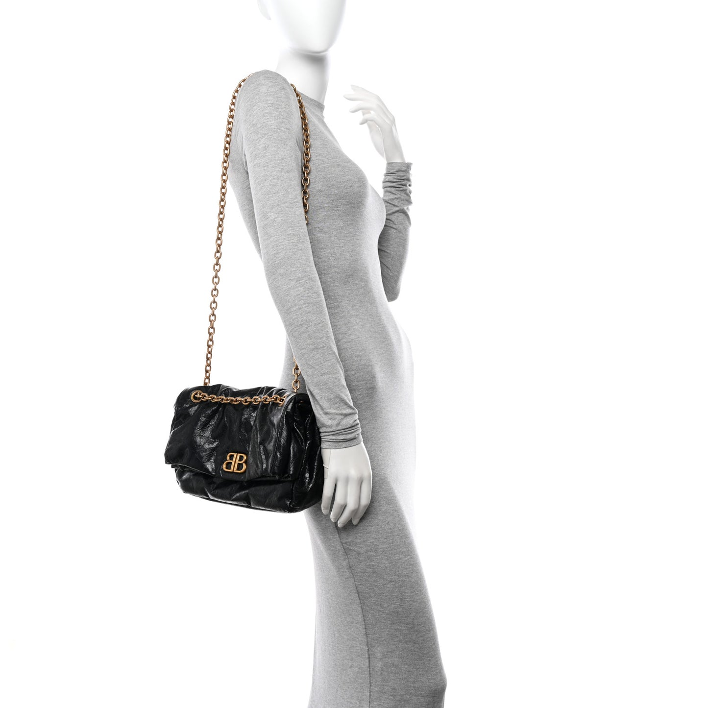 Arena Calfskin Small Monaco Chain Shoulder Bag Black
