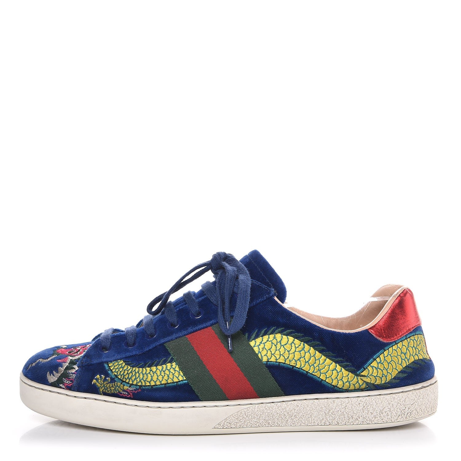 Gucci Velvet Web Dragon Embroidered Mens Ace Sneakers 10.5 Blue