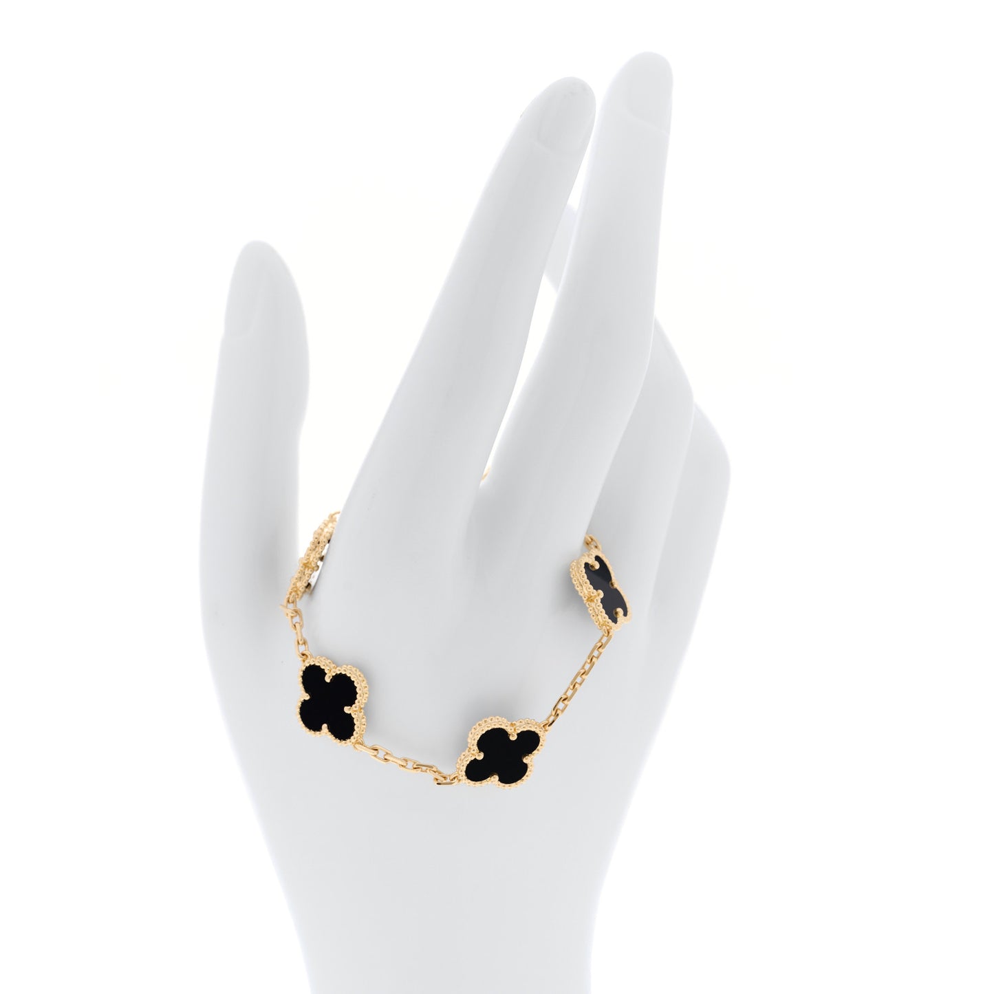 18K Yellow Gold Black Onyx 5 Motifs Vintage Alhambra Bracelet