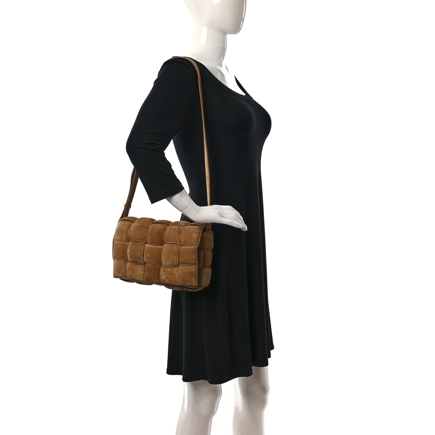 Suede Maxi Intrecciato Padded Cassette Crossbody Bag Taupe