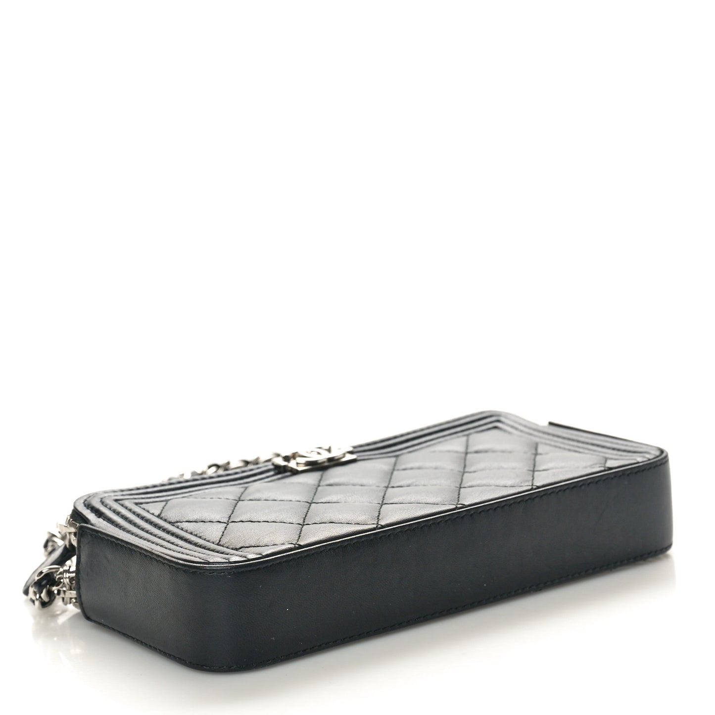 Lambskin Quilted Small Boy Clutch With Chain Black