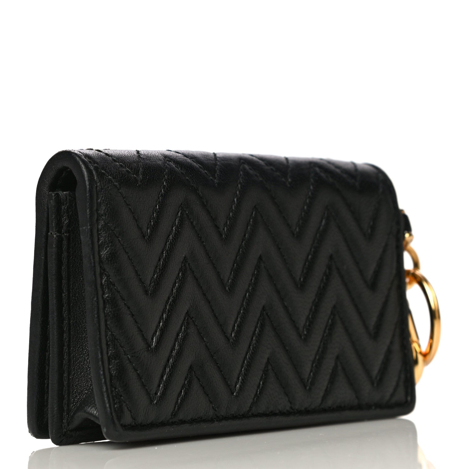 Miu Miu Nappa Impunture Flap Card Holder Key Ring Black 3 of 16