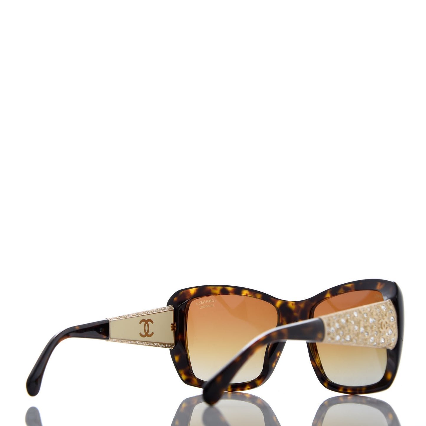 Crystal Polarized CC Square Sunglasses 5301-B Tortoise Gold