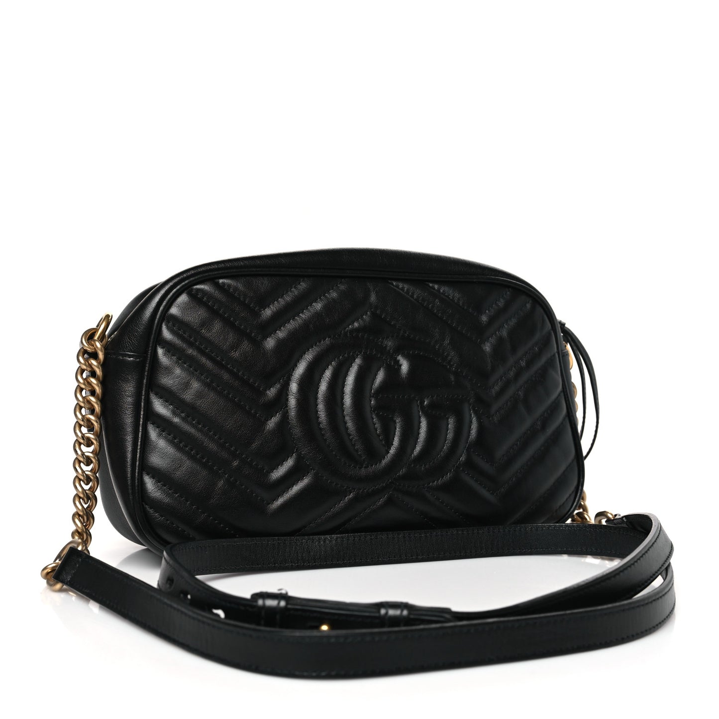 Calfskin Matelasse Small GG Marmont Chain Shoulder Bag Black