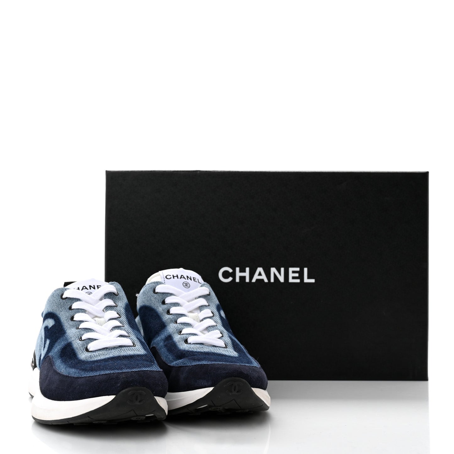 Denim Suede Calfskin Womens CC Sneakers 37 Dark Blue