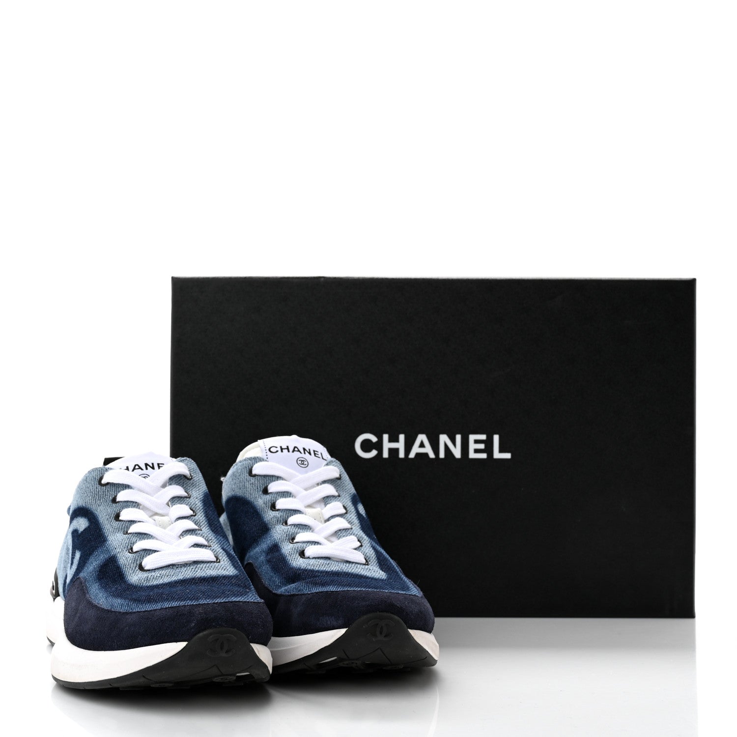 Chanel Denim Suede Calfskin Womens CC Sneakers 37 Dark Blue 12 of 12