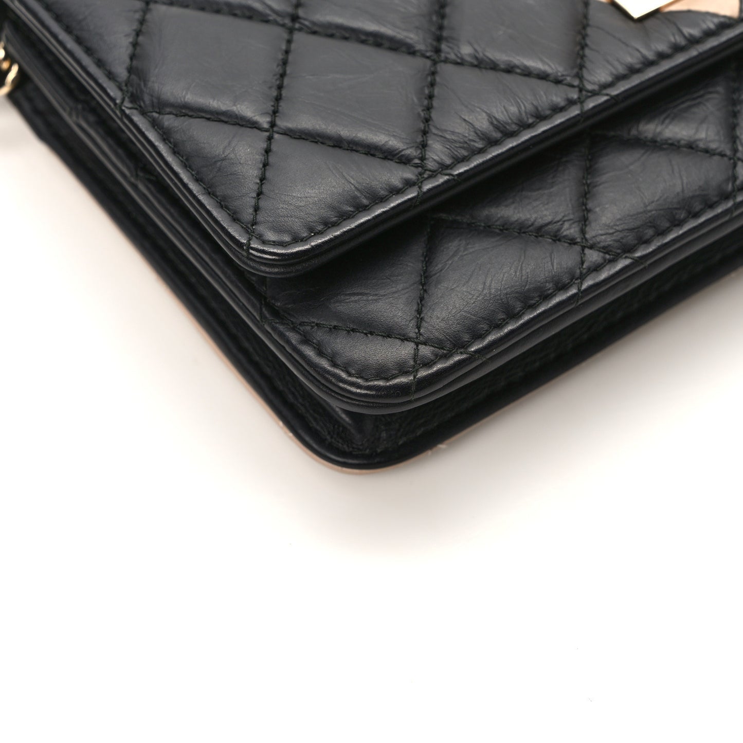 Aged Calfskin Quilted Reissue Wallet On Chain WOC Beige Black
