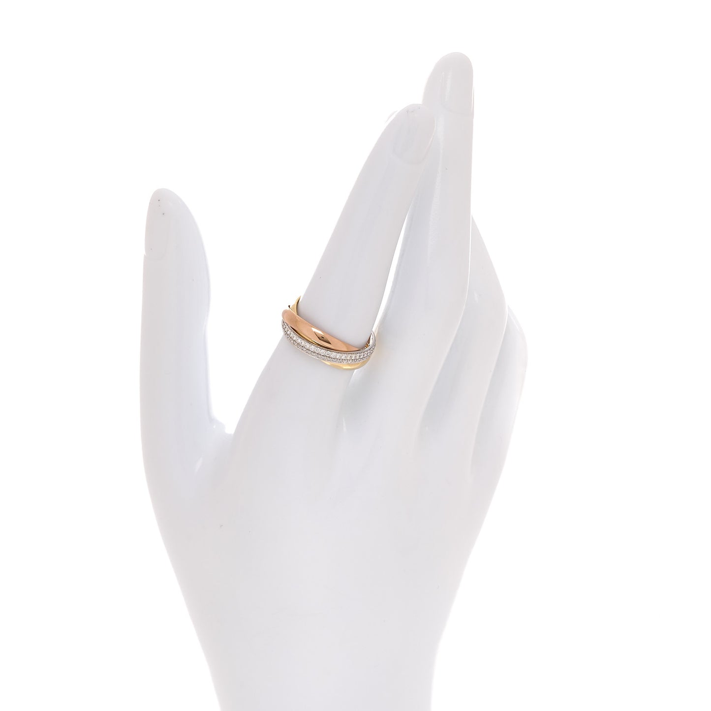 18K White Yellow Pink Gold Diamond Small Trinity Paved Ring 54 7