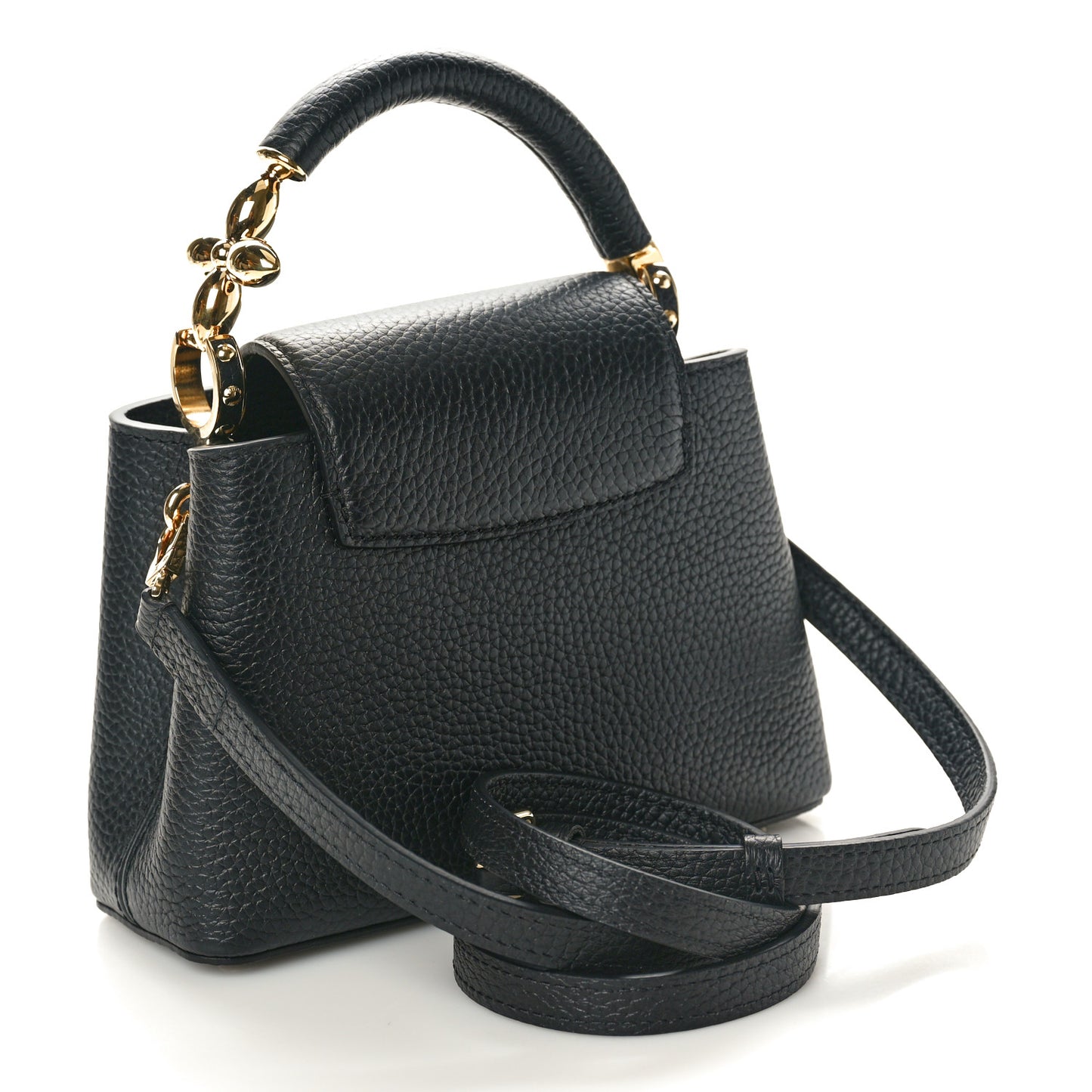 Taurillon Embellished Flower Handle Capucines Mini Black