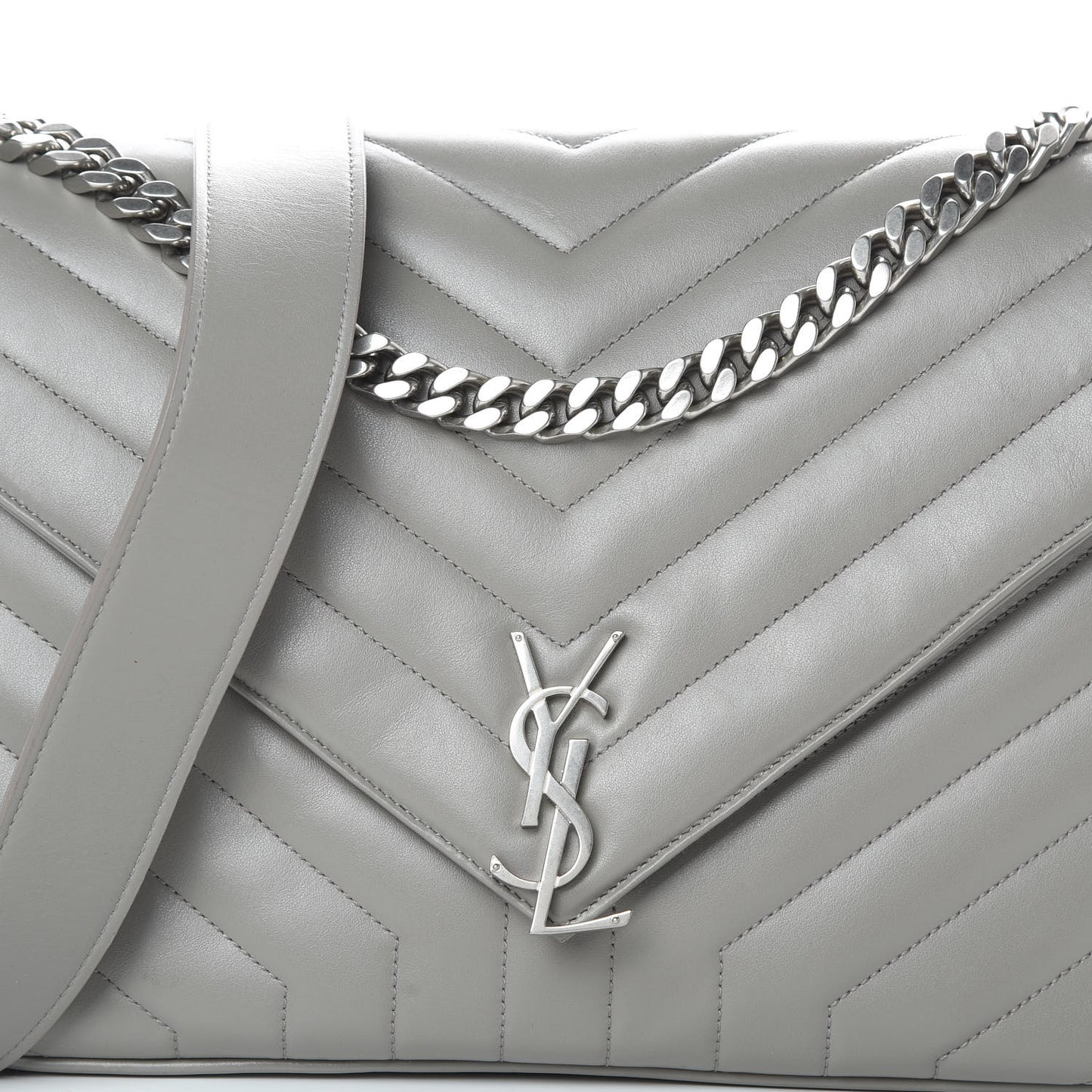 Calfskin Y Quilted Monogram Loulou Shoulder Bag Pearl Grey
