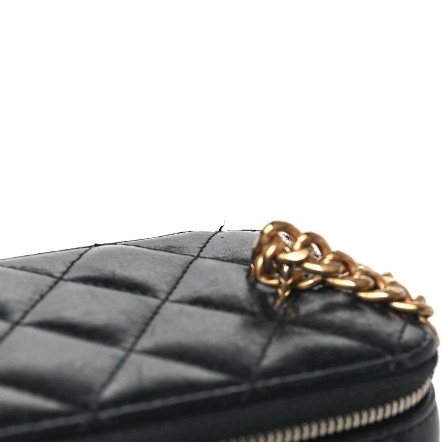 Lambskin Quilted Small Pillow Crush Vanity Case With Chain Black