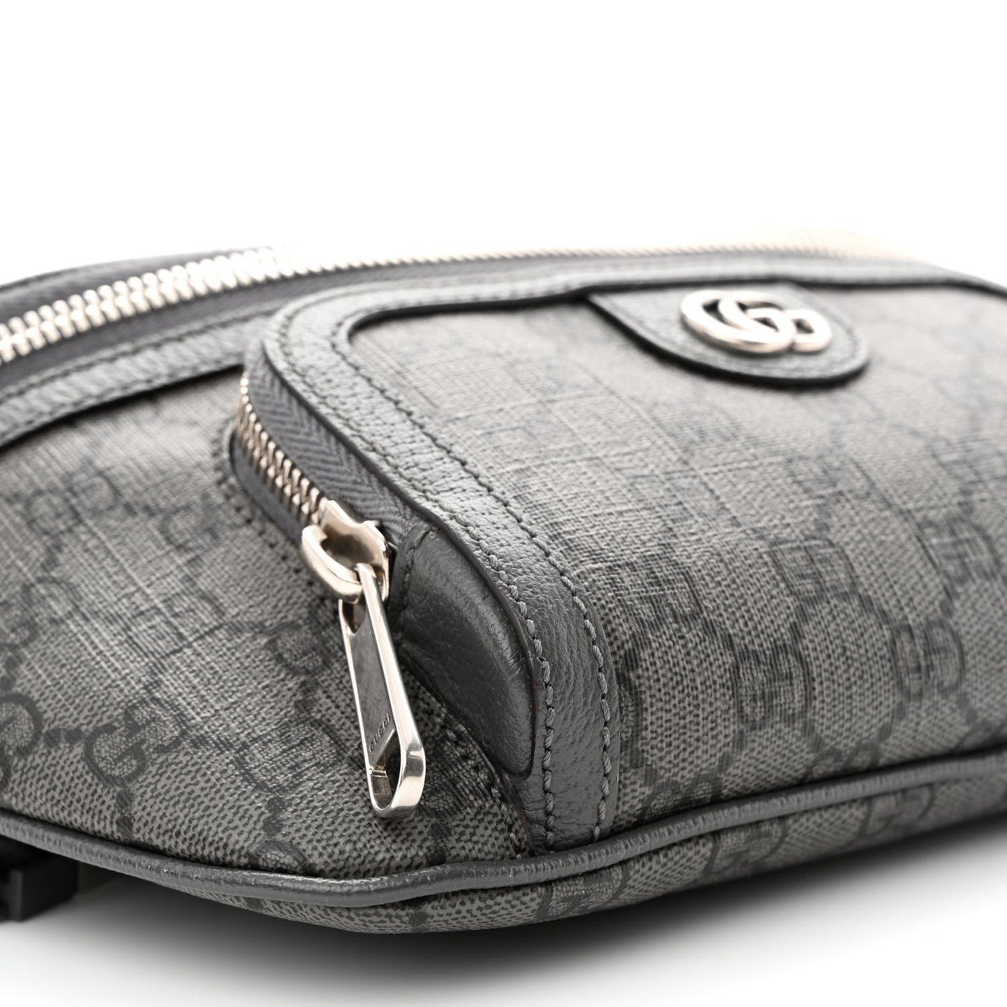 GG Supreme Monogram Textured Dollar Calfskin Ophidia Belt Bag Grey Black Graphite Grey