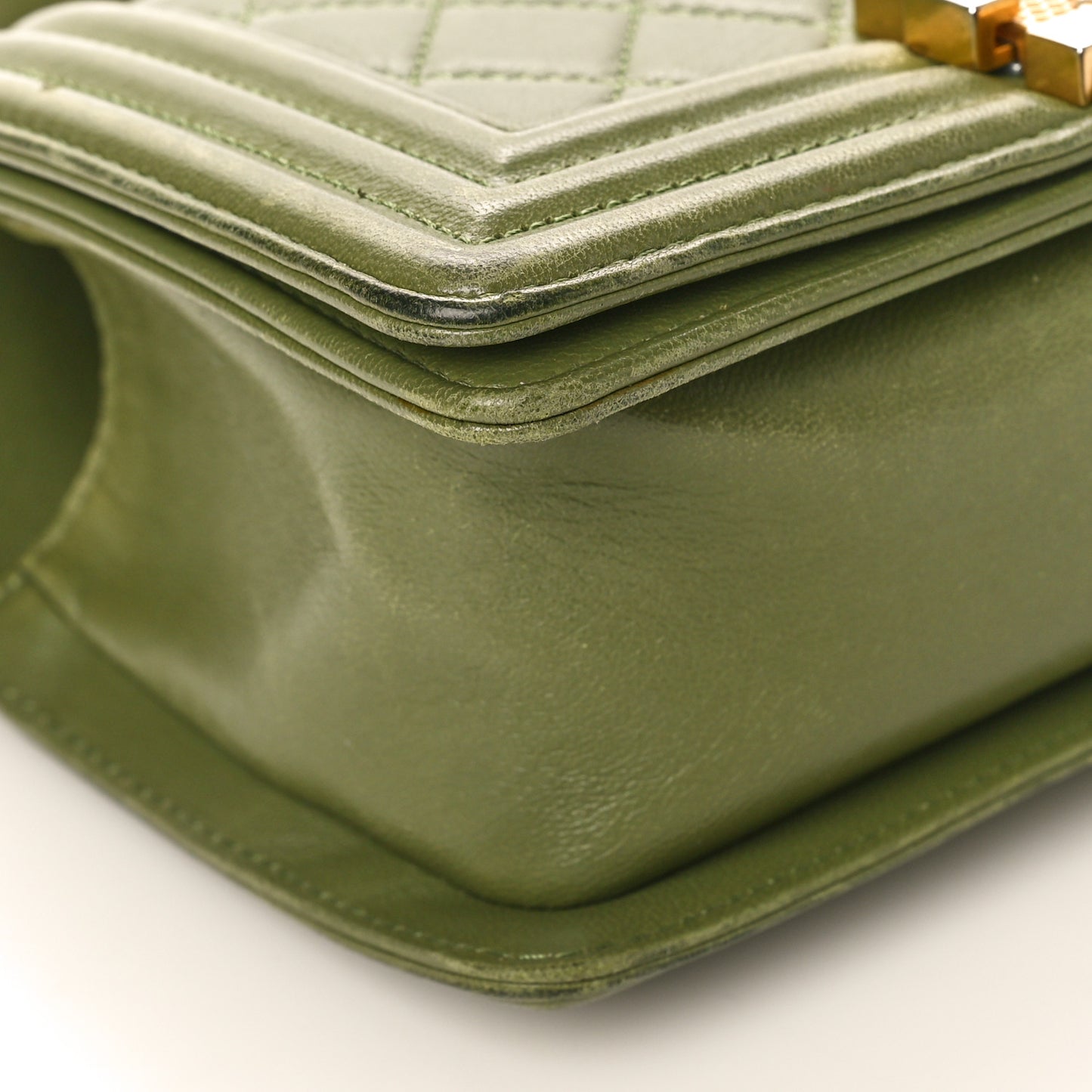 Calfskin Quilted Small Boy Flap Green