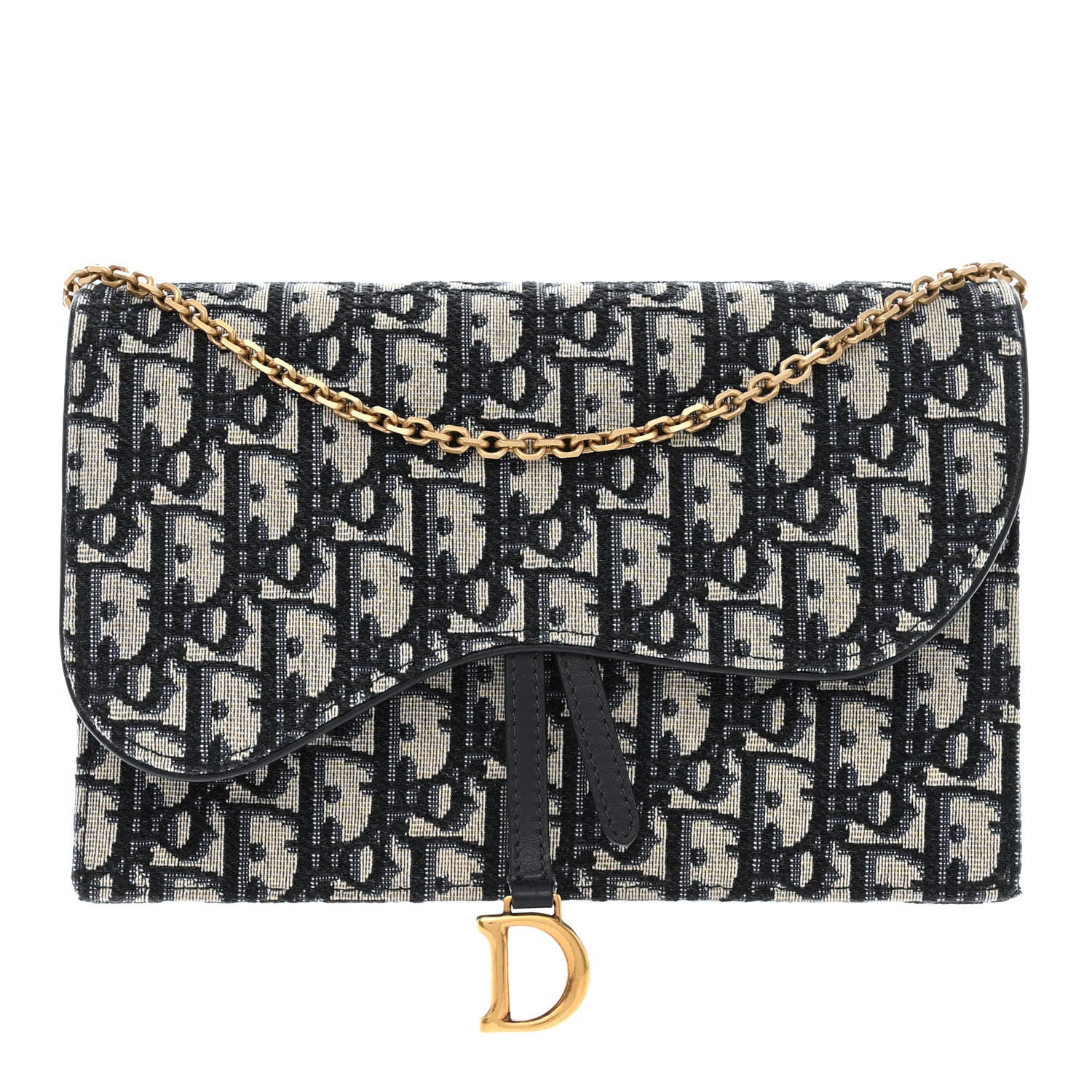 Christian Dior Oblique Saddle Chain Pouch Blue 1 of 13