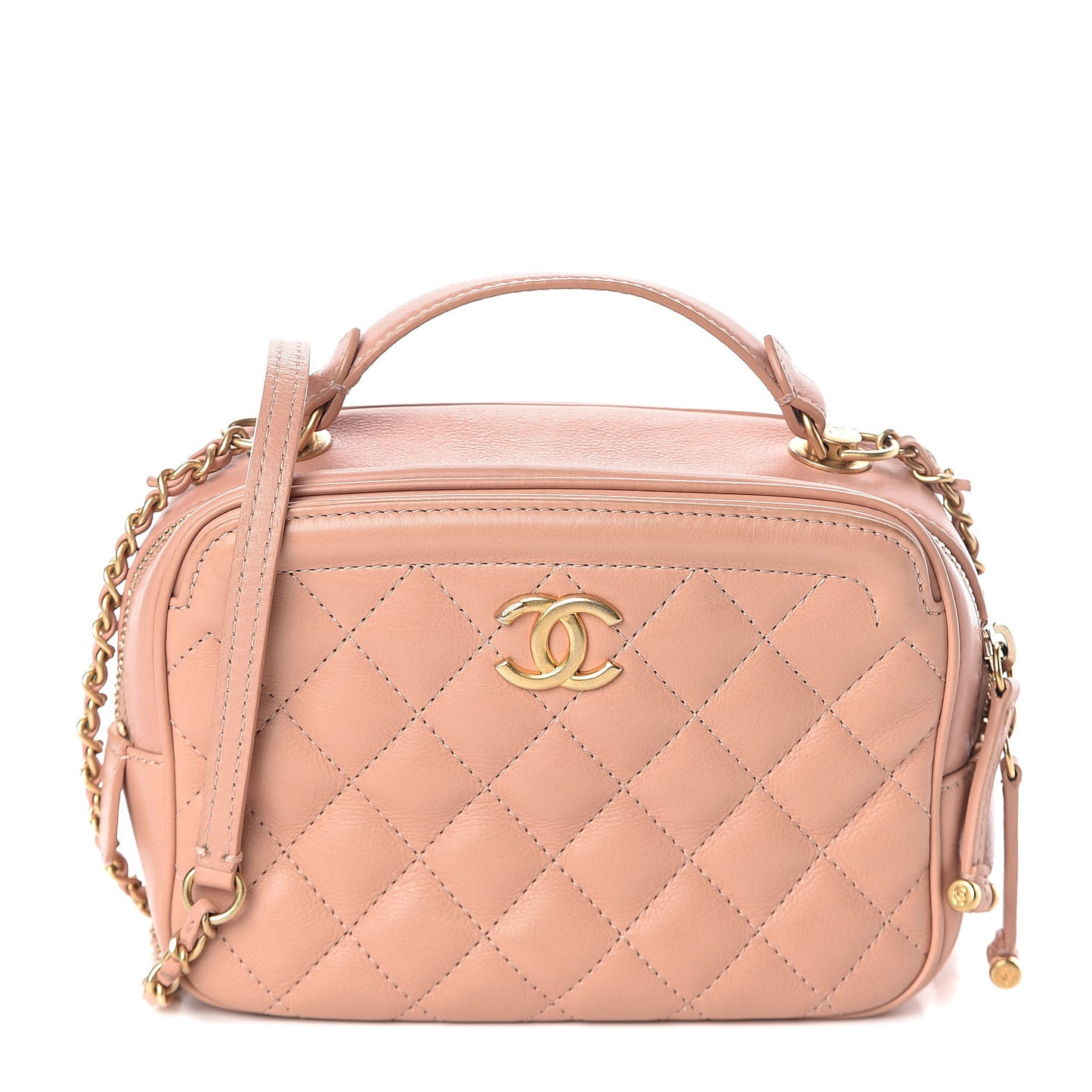 Calfskin Quilted CC Small Vanity Case Dark Beige