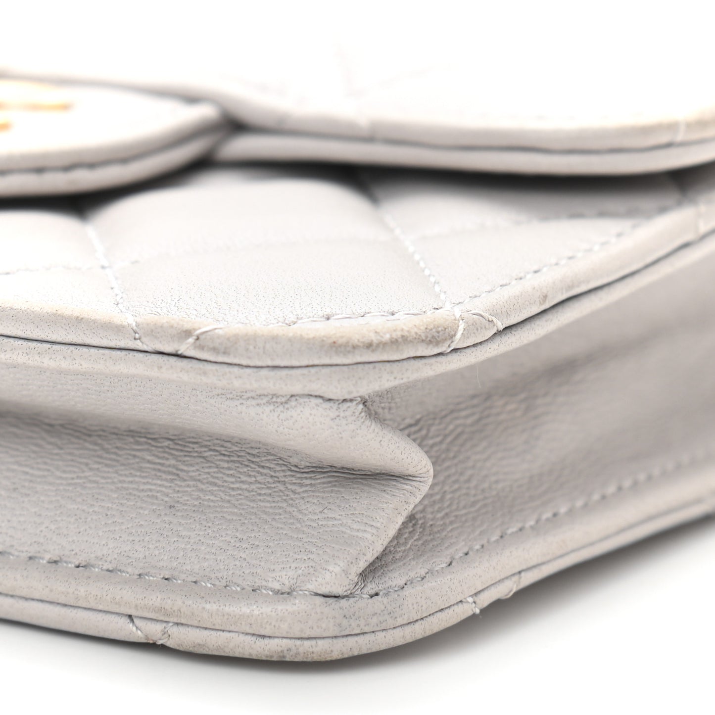 Lambskin Quilted Top Handle Flap Coin Purse With Chain Grey