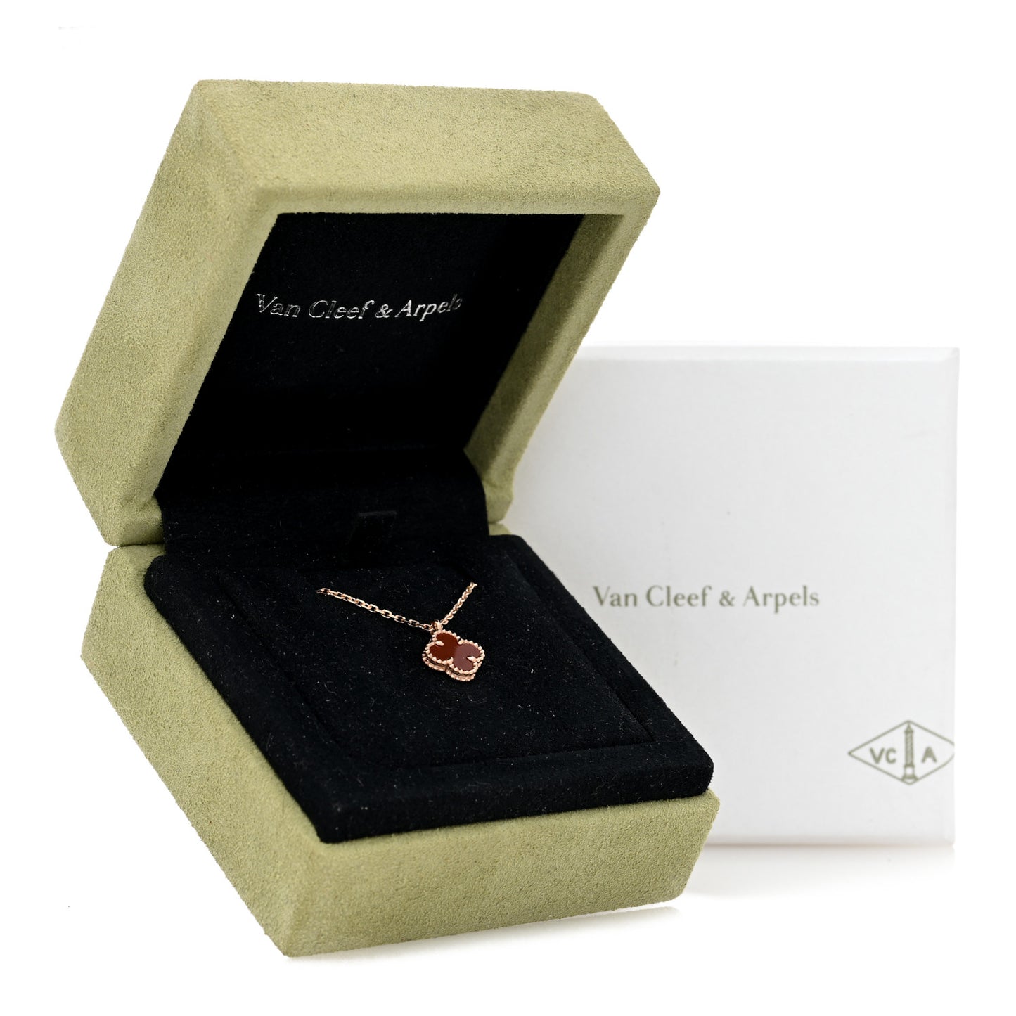 18K Rose Gold Carnelian Sweet Alhambra Pendant Necklace