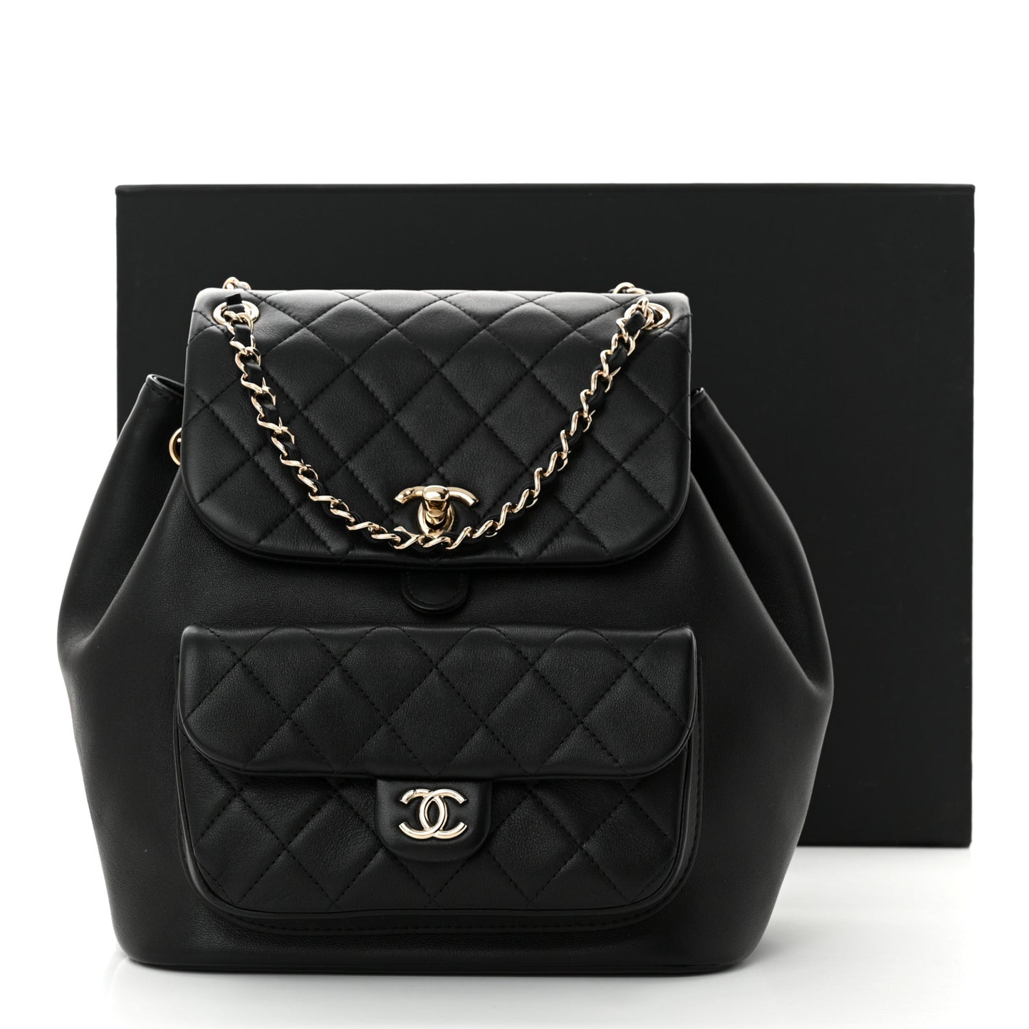 Lambskin Quilted Large Duma Drawstring Backpack Black