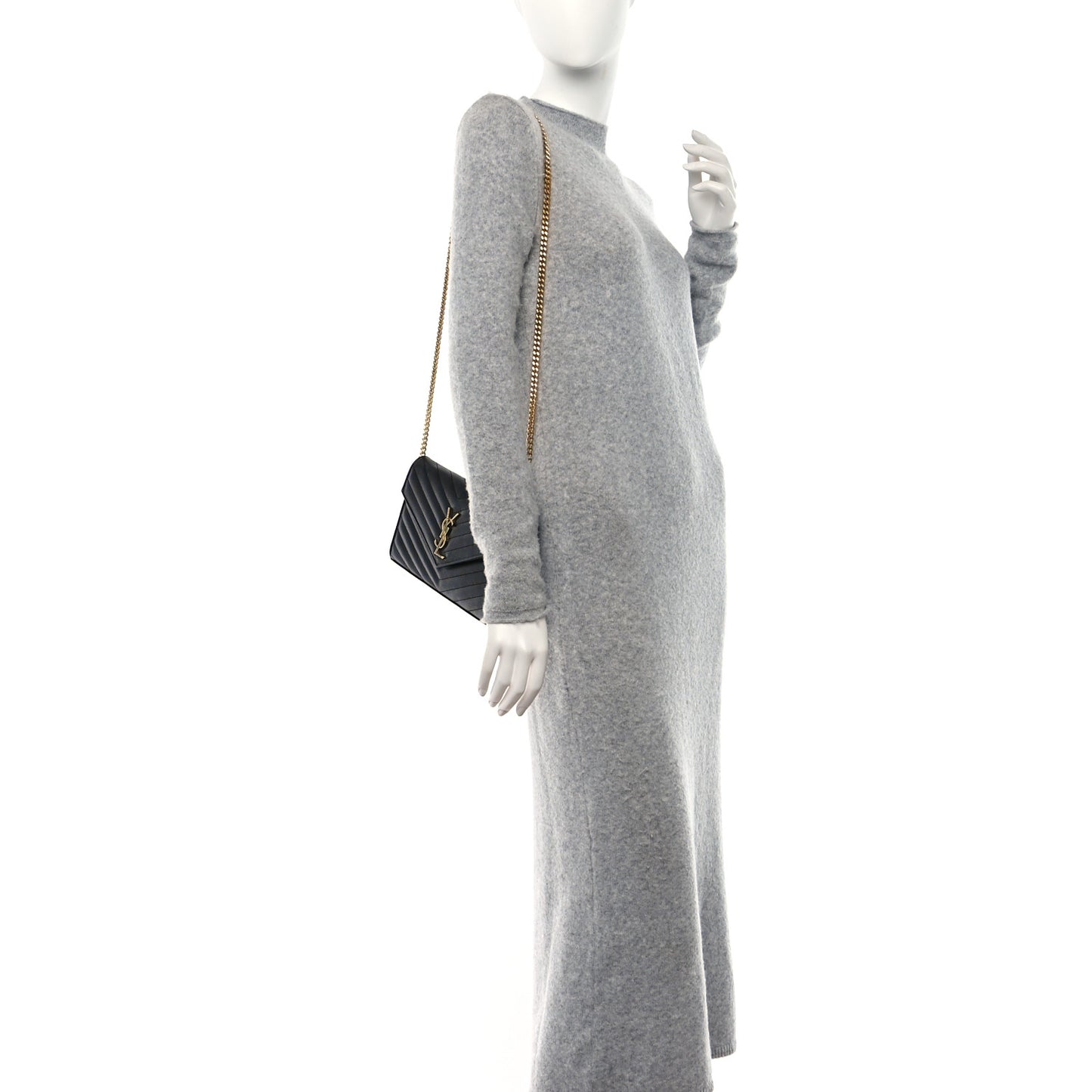 Grain De Poudre Matelasse Chevron Monogram Chain Wallet Black