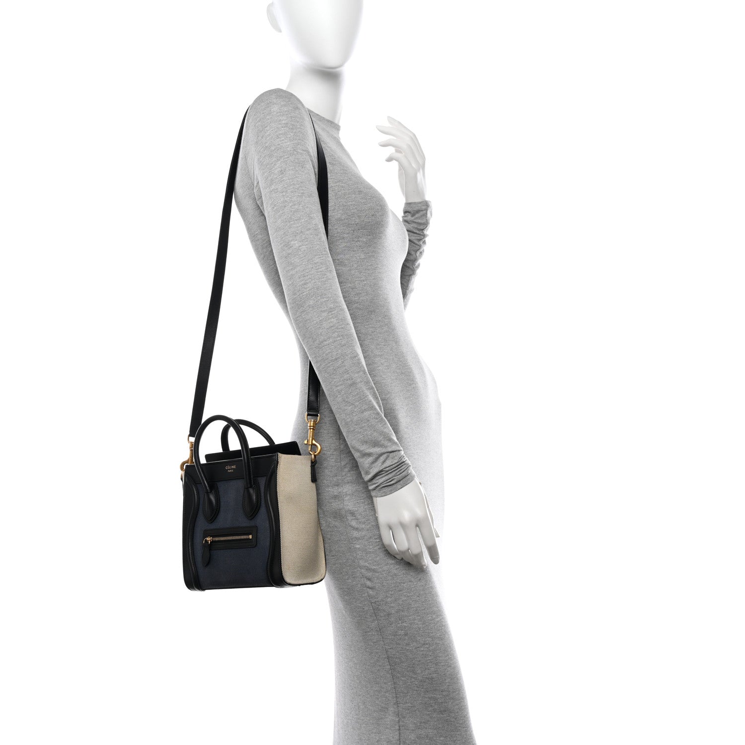 Celine Natural Canvas Smooth Calfskin Nano Luggage Navy 2 of 11