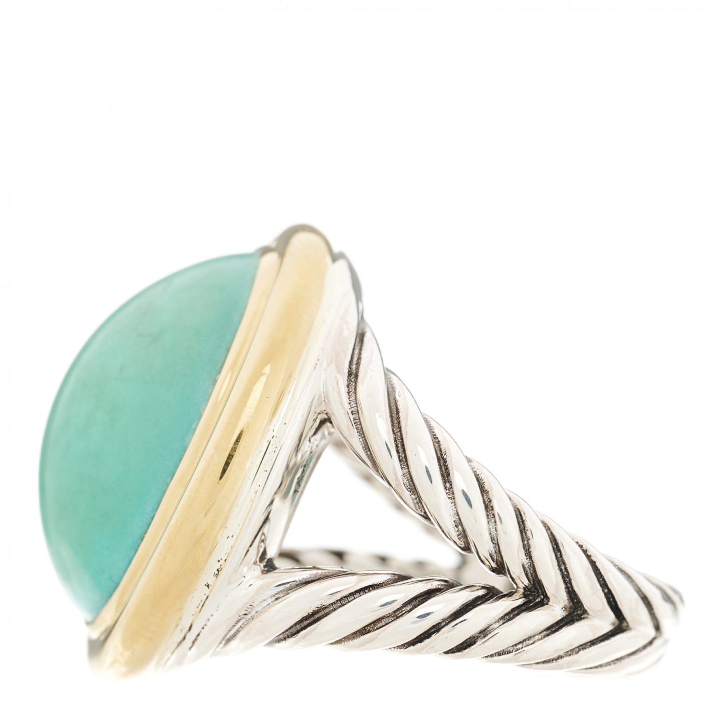 Sterling Silver 18K Yellow Gold Turquoise 13mm Signature Oval Ring 54 6.75