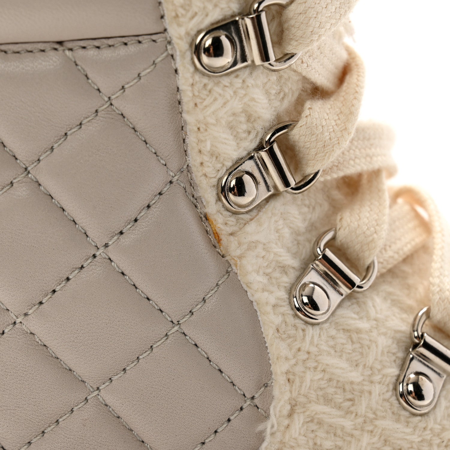 Chanel Tweed Patent Cap Toe Lace Up Short Boots 39.5 White 9 of 12