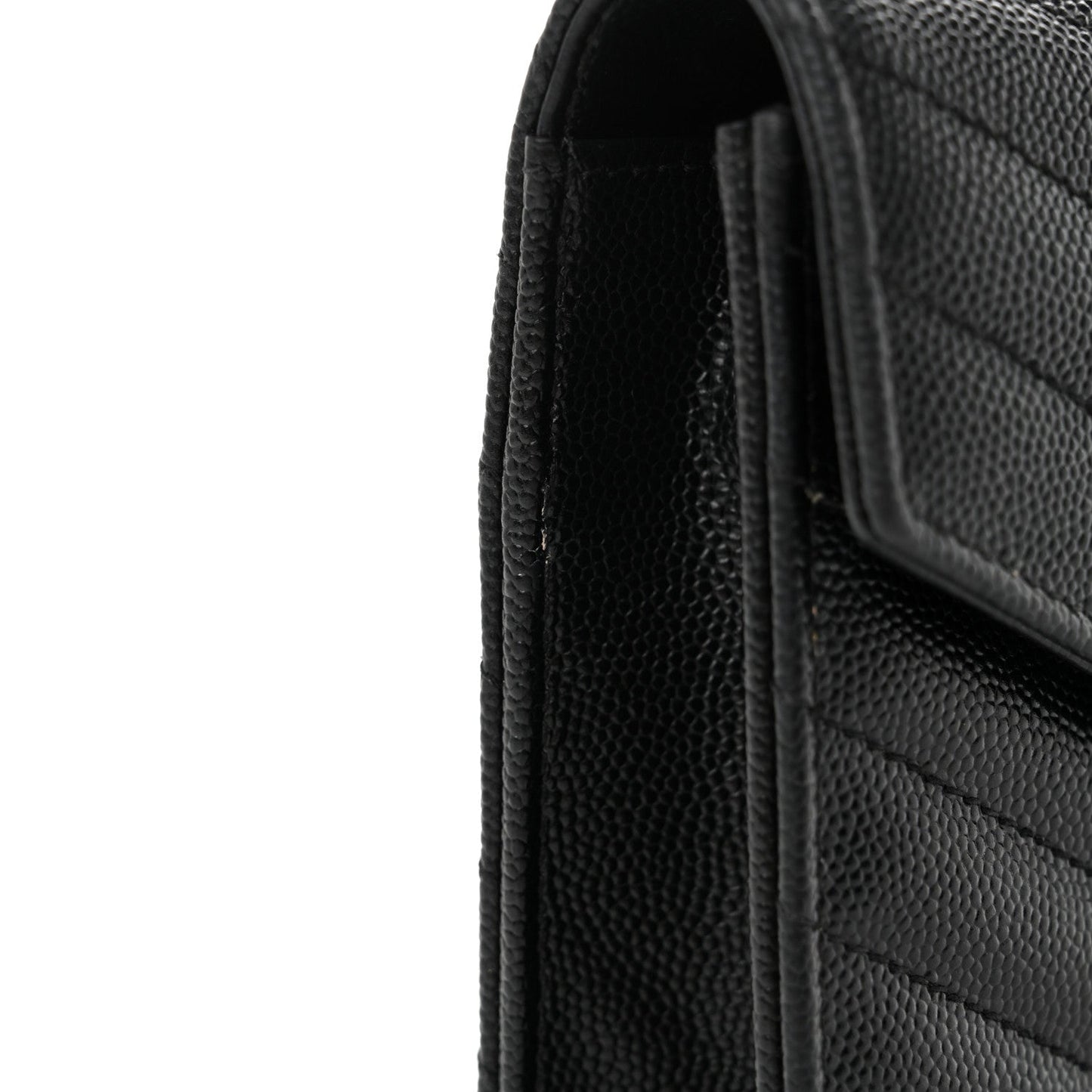 Grain De Poudre Matelasse Chevron Monogram Envelope Chain Wallet Black