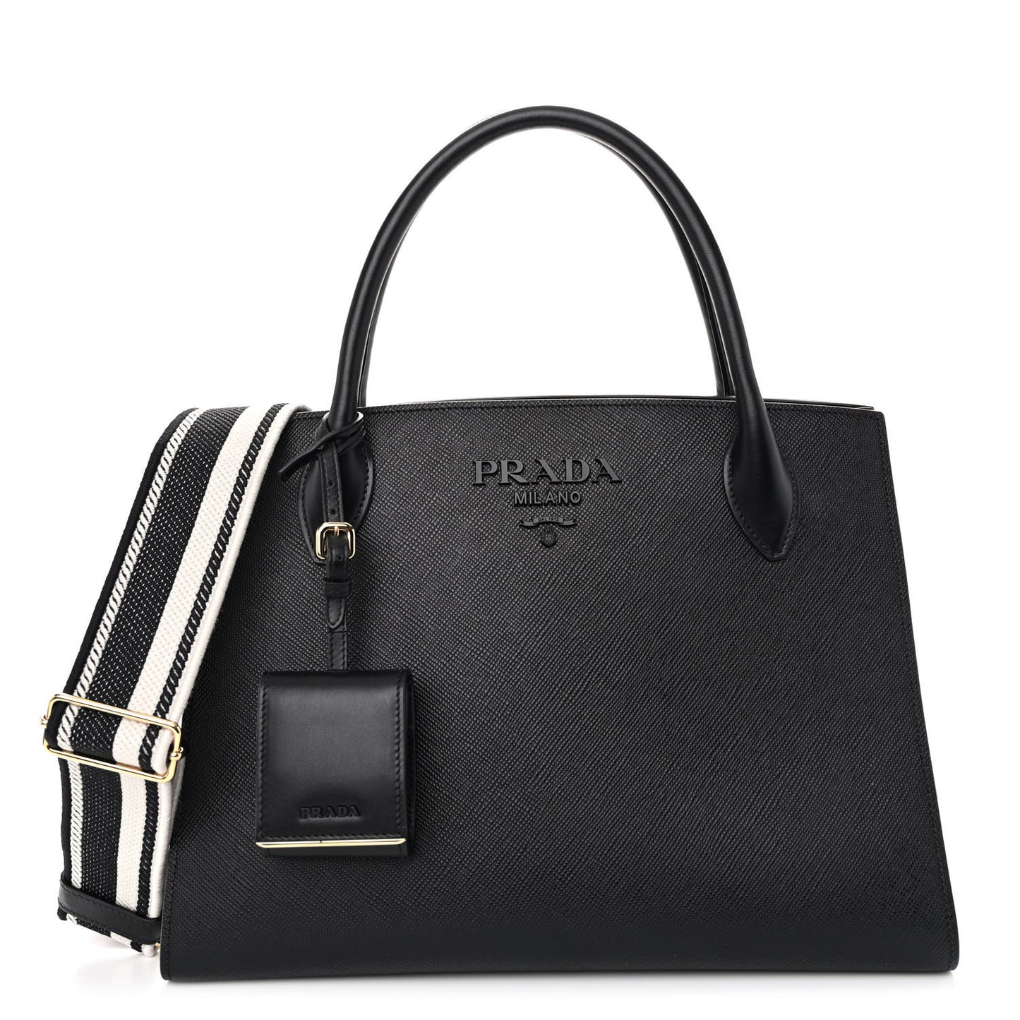 Saffiano Cuir Calfskin Medium Monochrome Top Handle Tote Black
