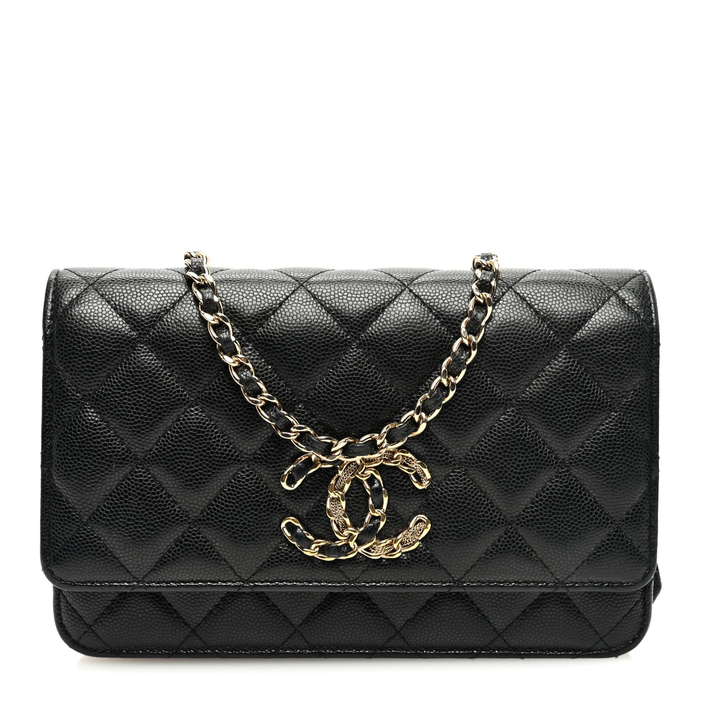 Caviar Quilted French New Wave Chain CC Wallet On Chain WOC Black