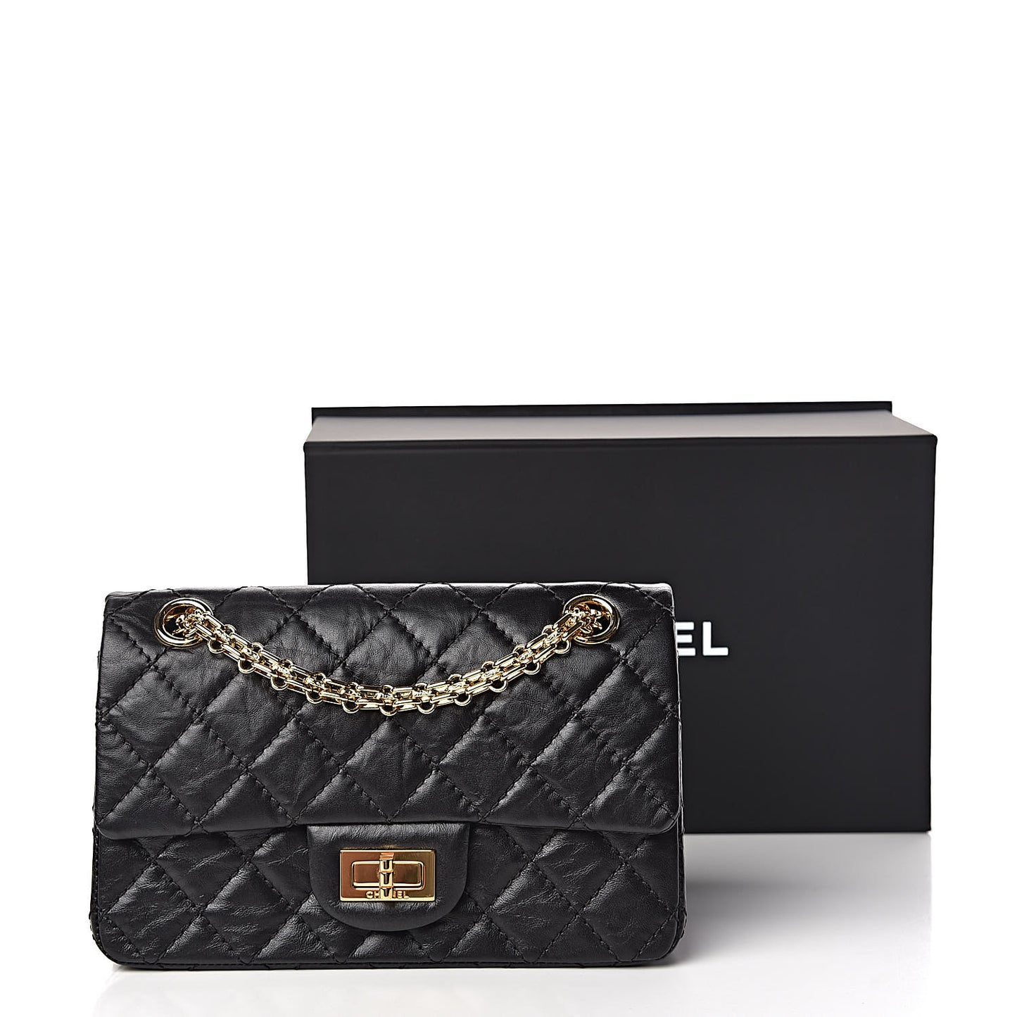 Aged Calfskin Quilted 2.55 Reissue 224 Flap Black