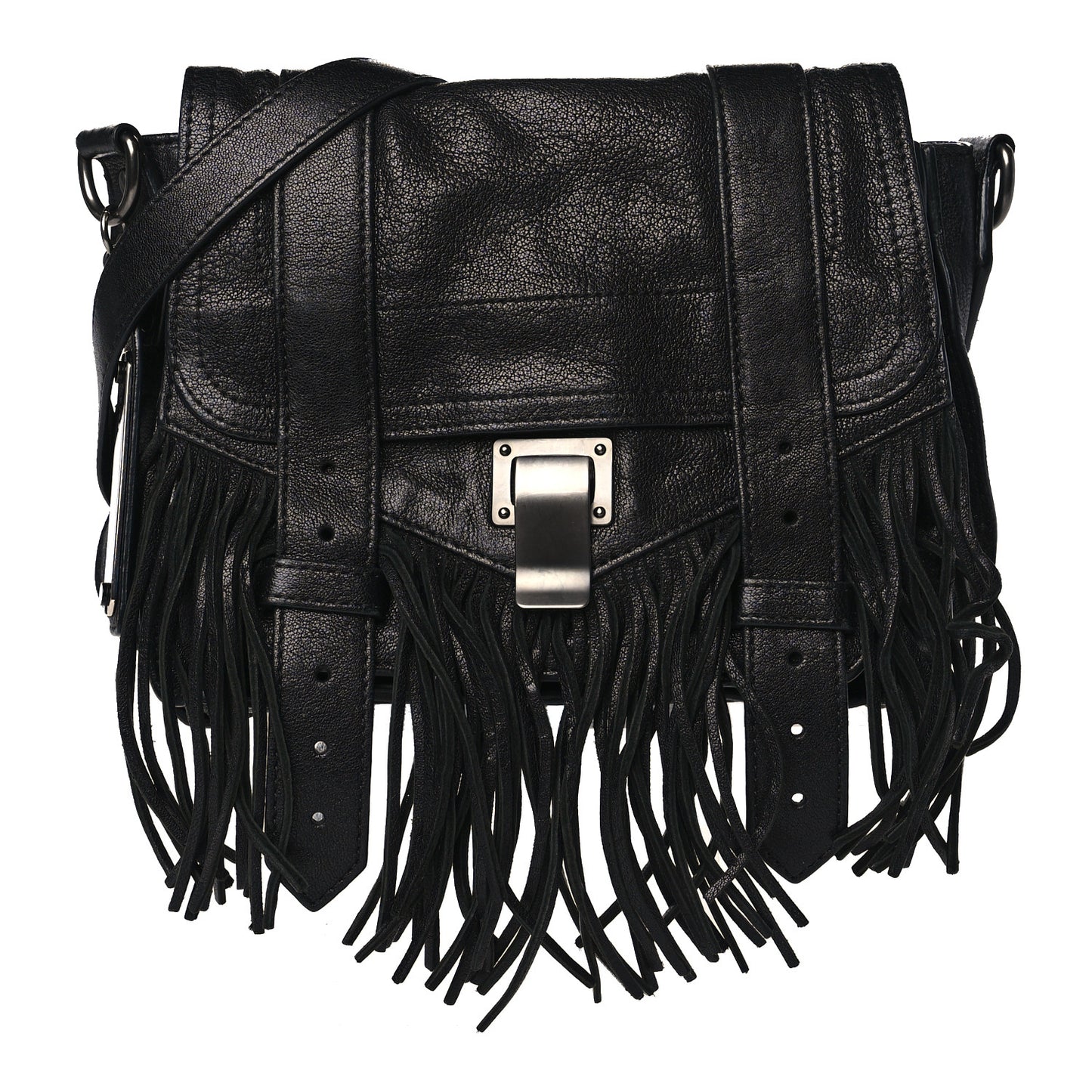 Lambskin Fringe PS1 Crossbody Pouch Black