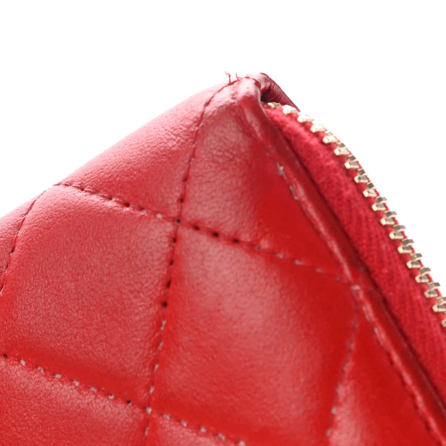 Lambskin Quilted Camellia Zip Around Wristlet Wallet Red