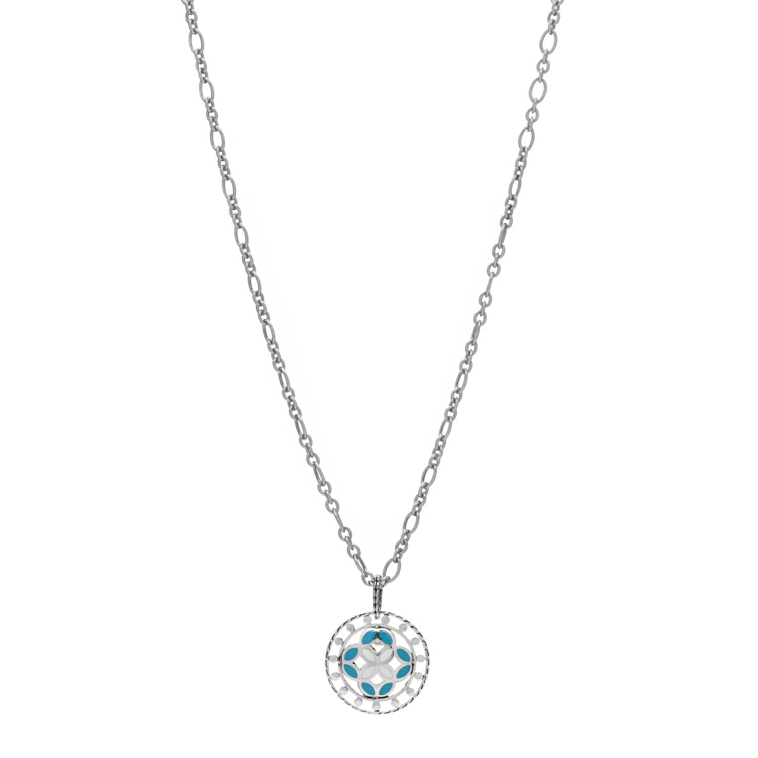 John Hardy Sterling Silver Enamel Kawung Round Pendant Necklace Blue 1 of 3