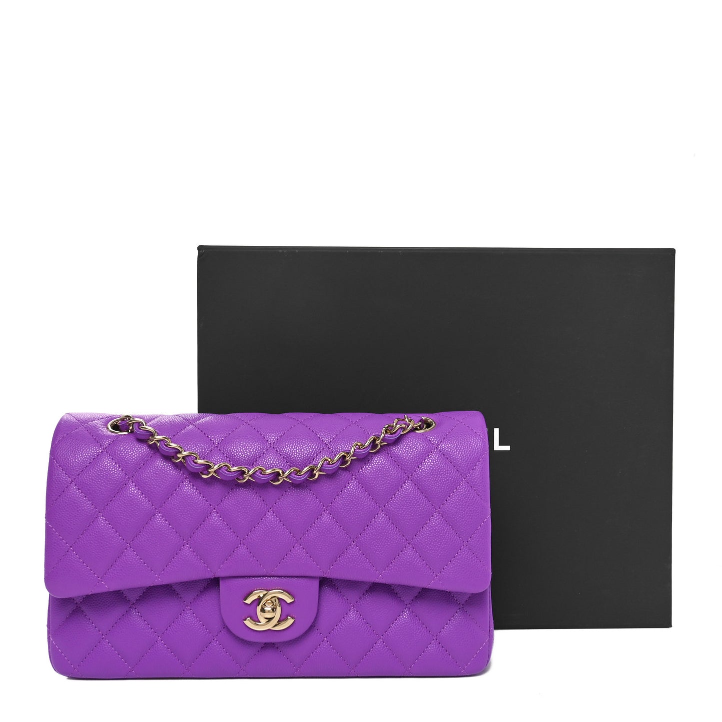 Caviar Quilted Medium Double Flap Purple