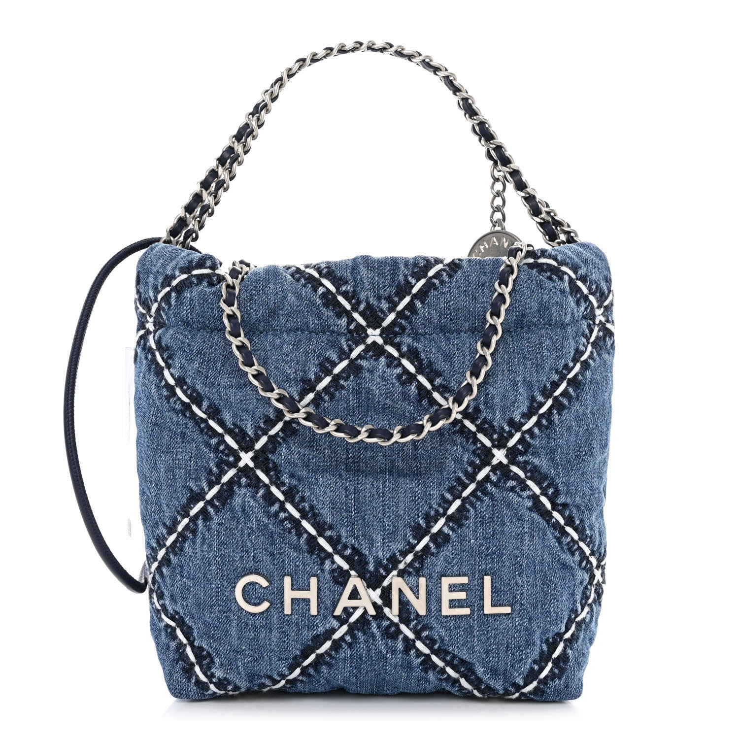 Chanel Denim Stitched Quilted Mini Chanel 22 Blue 1 of 10