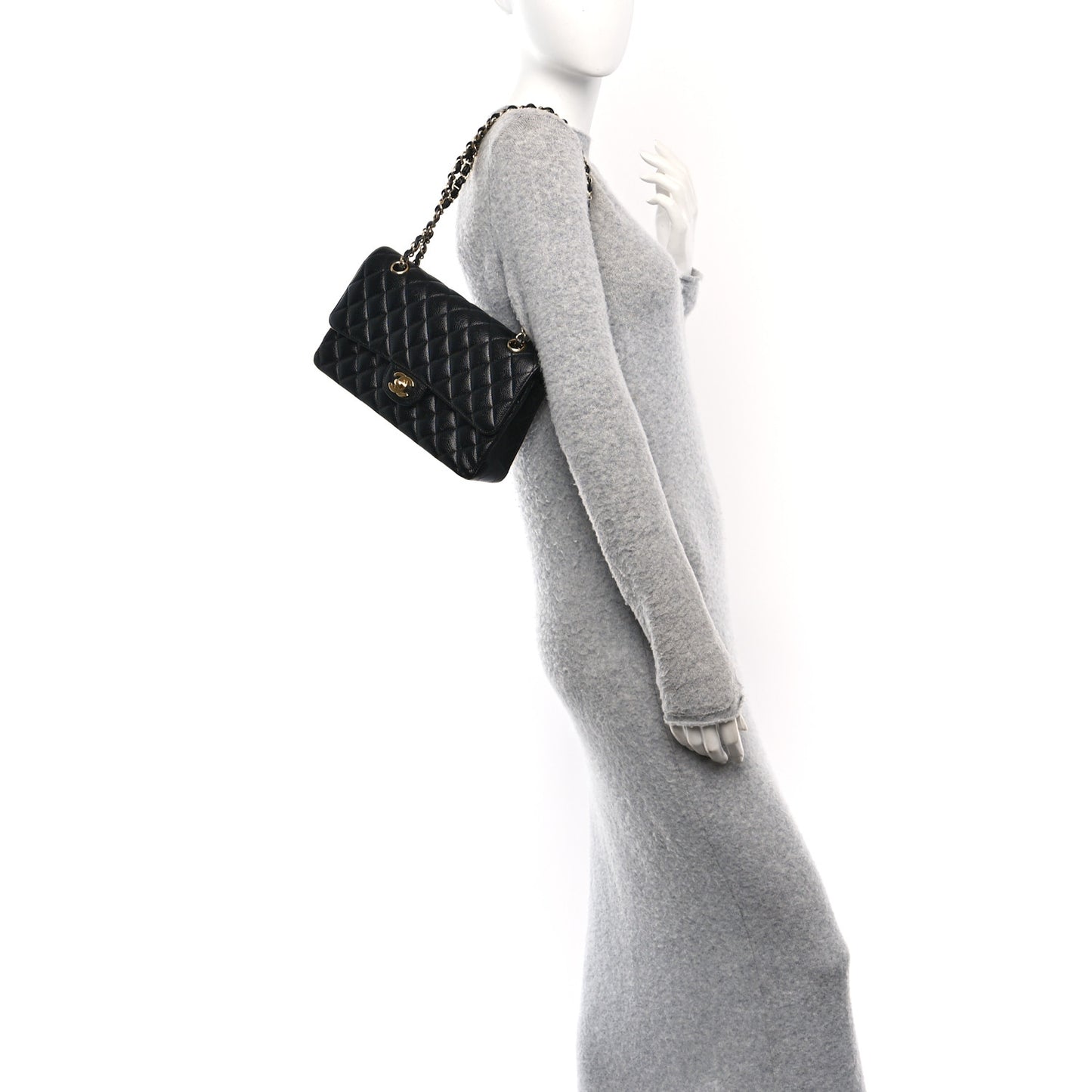 Caviar Quilted Medium Double Flap Black