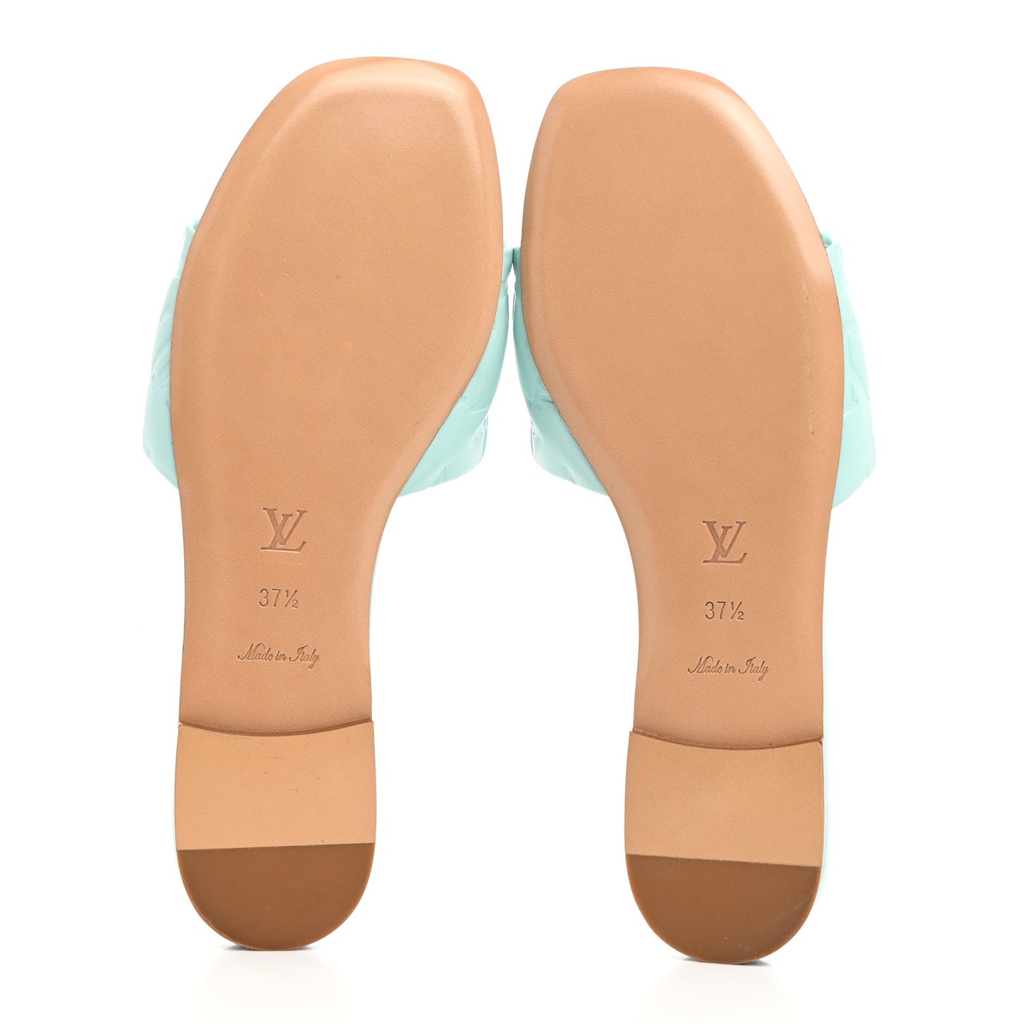 Lambskin Embossed Monogram Revival Flat Mules 37.5 Vert D'eau Green