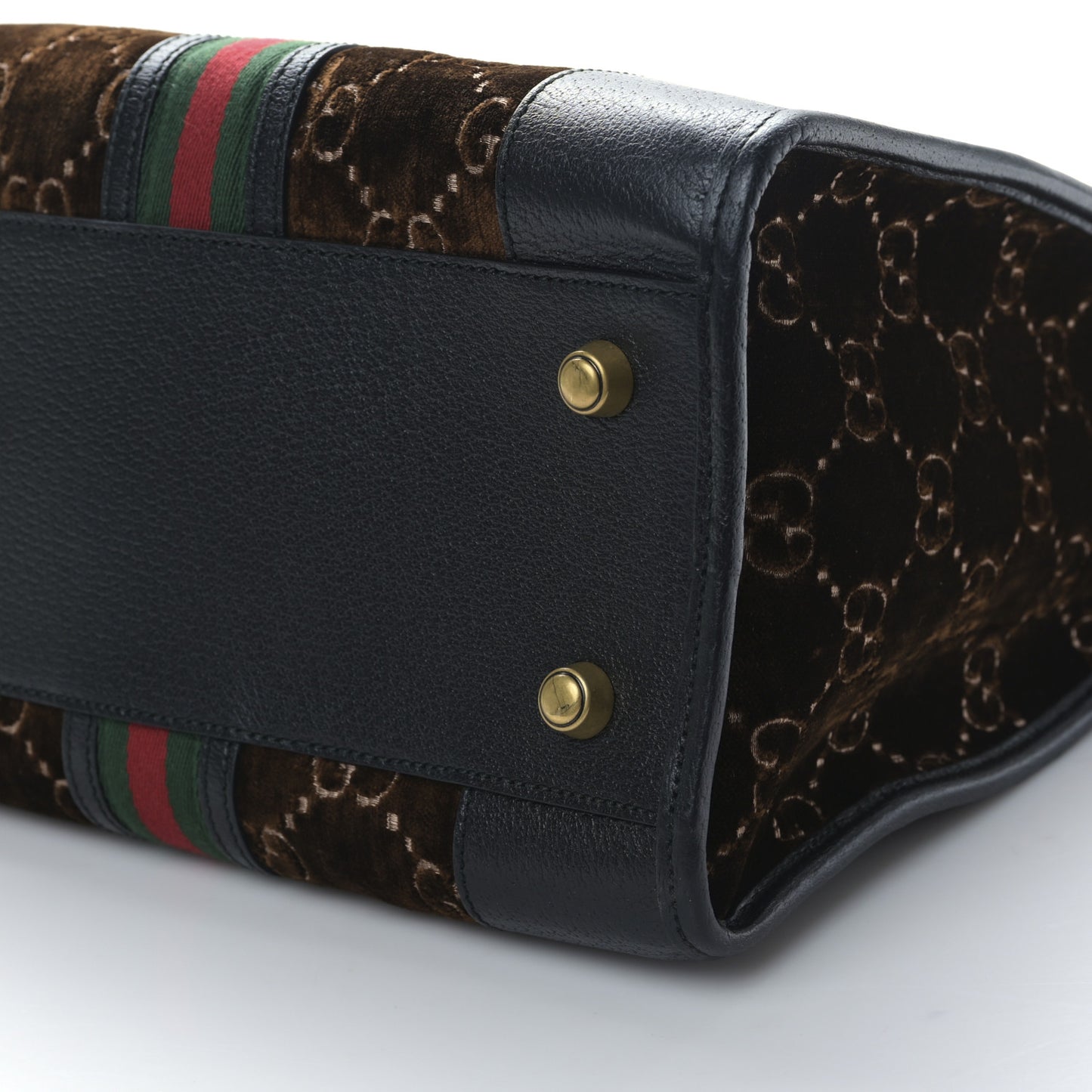 Velvet GG Monogram Textured Calfskin Web Medium Duffle Bag Brown Black