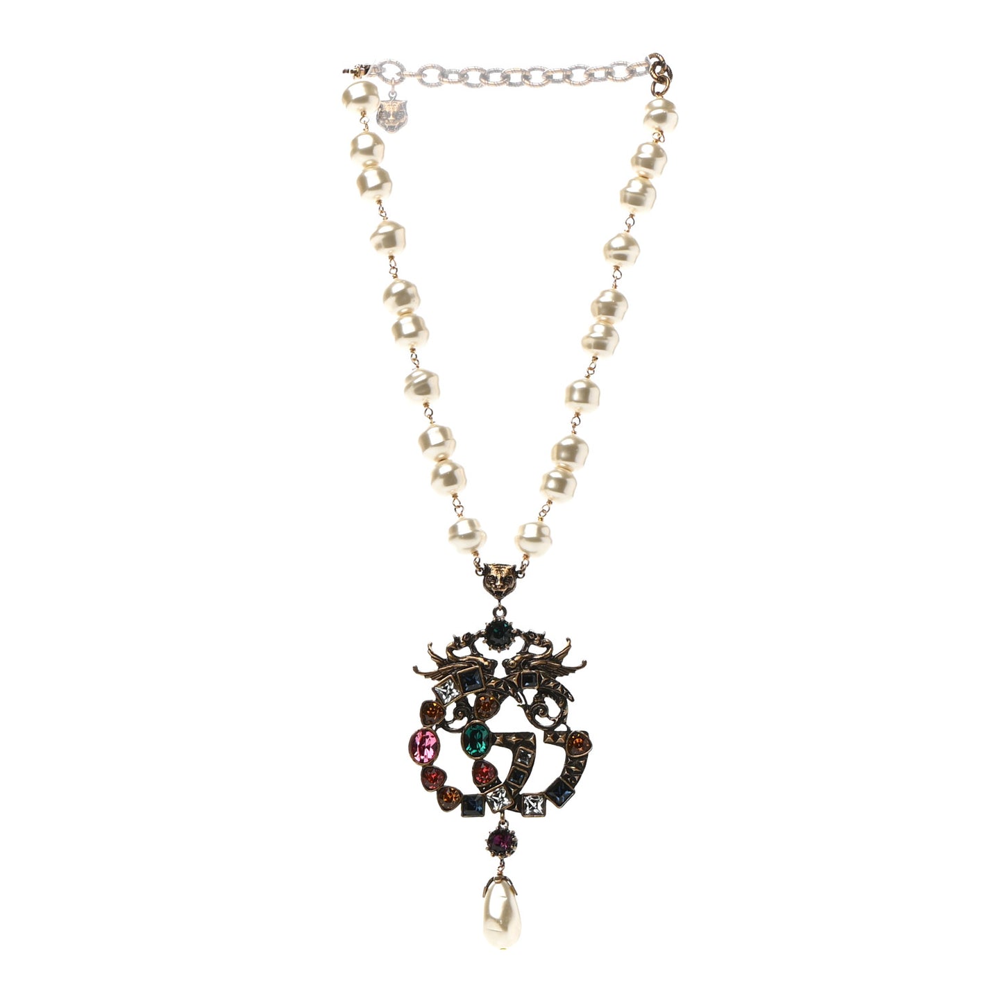 Crystal Pearl Marmont Dragon Necklace Aged Gold Multicolor