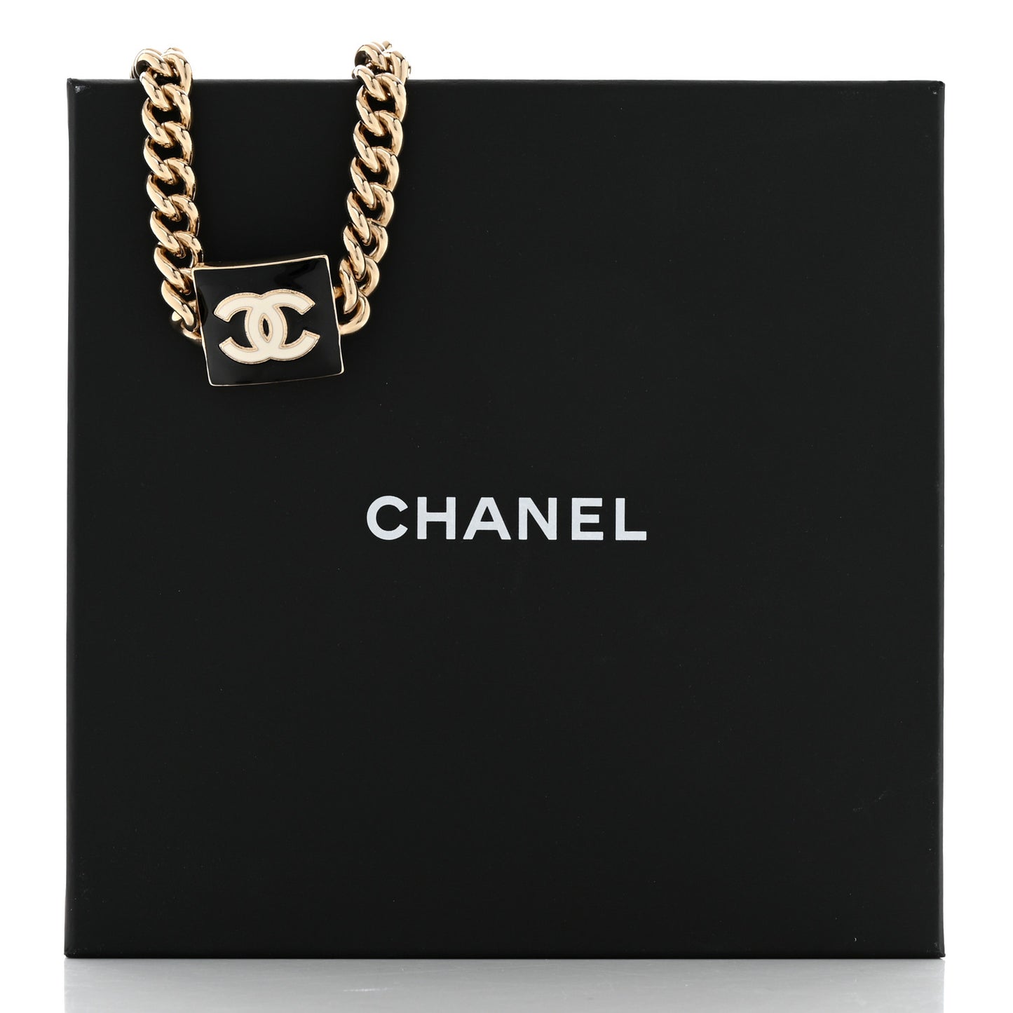 Metal Enamel CC Square Choker Gold Black White