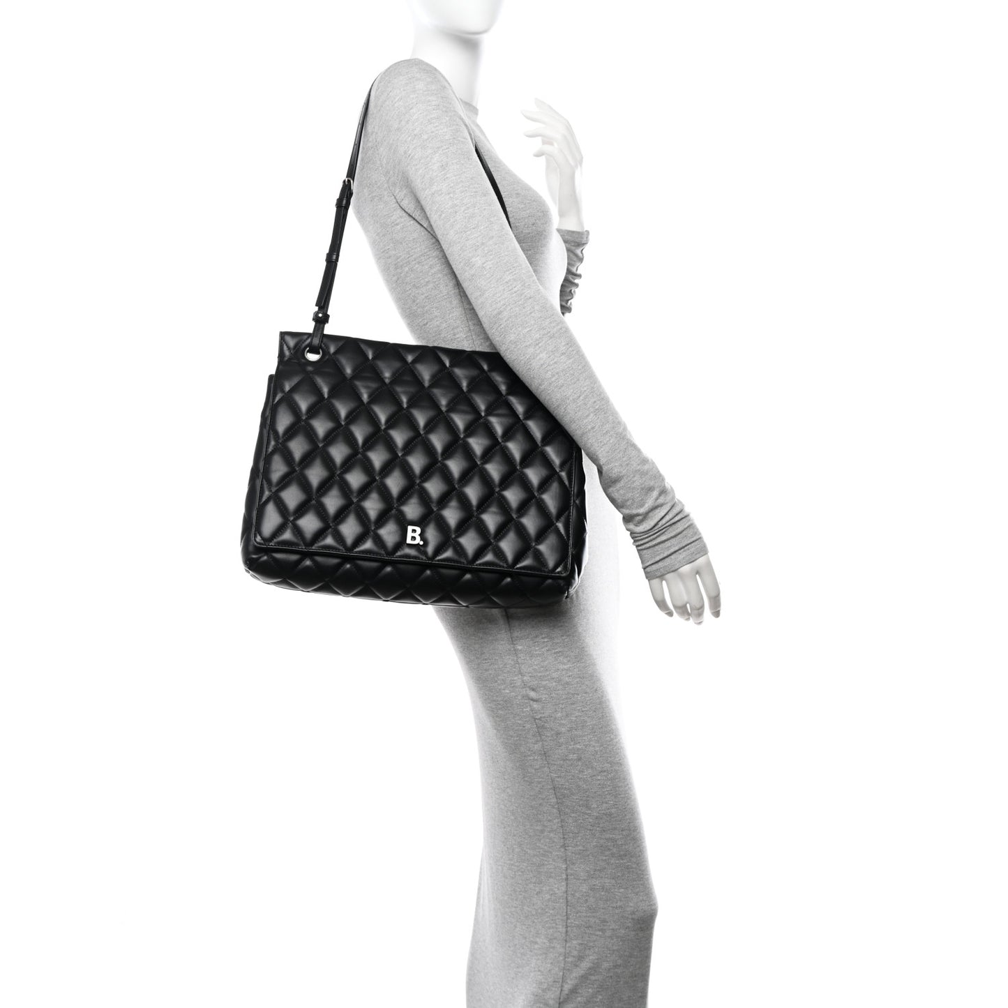 Nappa Calfskin Quilted Large Touch B Shoulder Bag Black