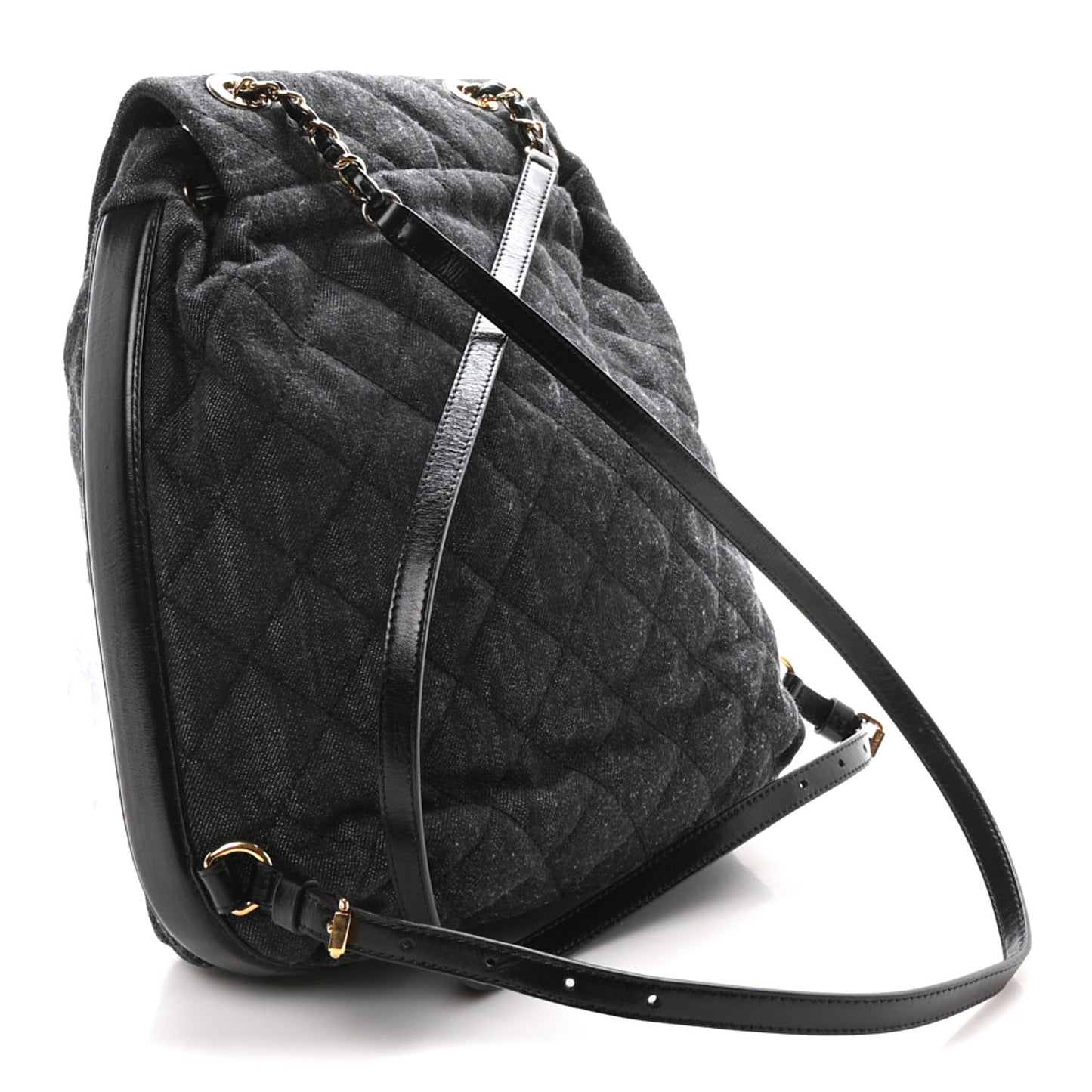 Denim Calfskin Quilted Backpack Black
