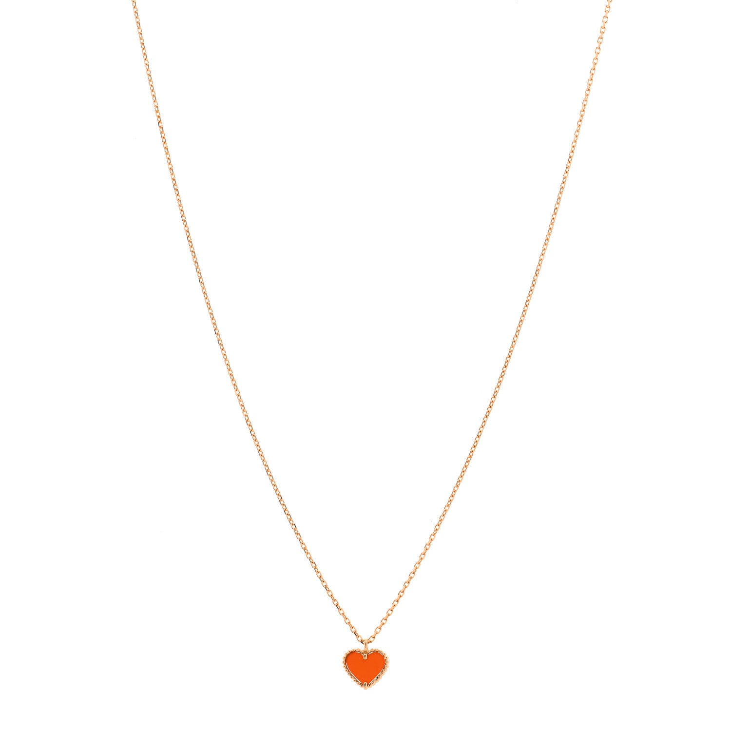 Van Cleef & Arpels 18K Rose Gold Carnelian Sweet Alhambra Heart Pendant Necklace 1 of 3